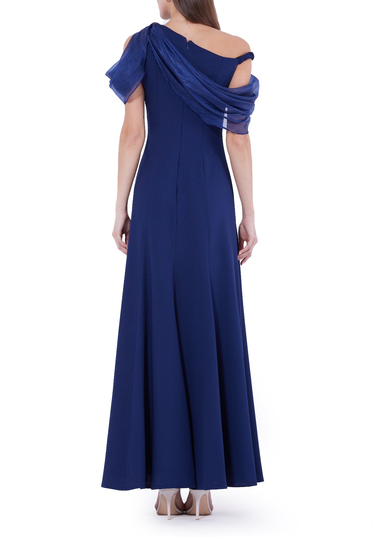 Asymmetric Off-The-Shoulder Draped Gown