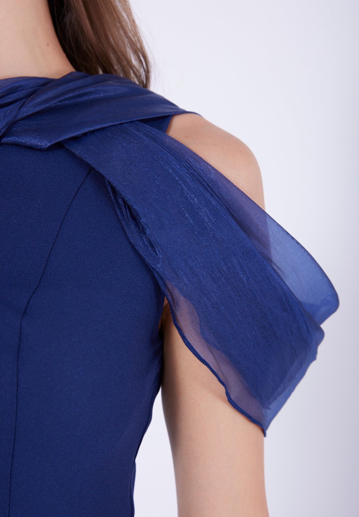 Asymmetric Off-The-Shoulder Draped Gown