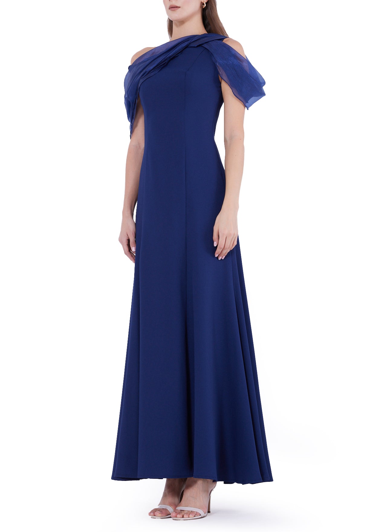 Asymmetric Off-The-Shoulder Draped Gown