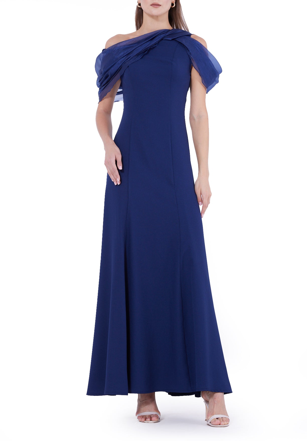 Asymmetric Off-The-Shoulder Draped Gown