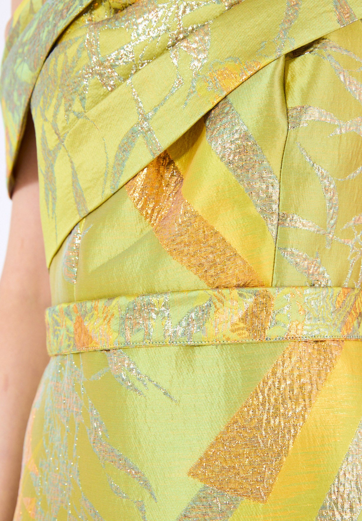 Jacquard Pleated Off-The-Shoulder Midi Dress