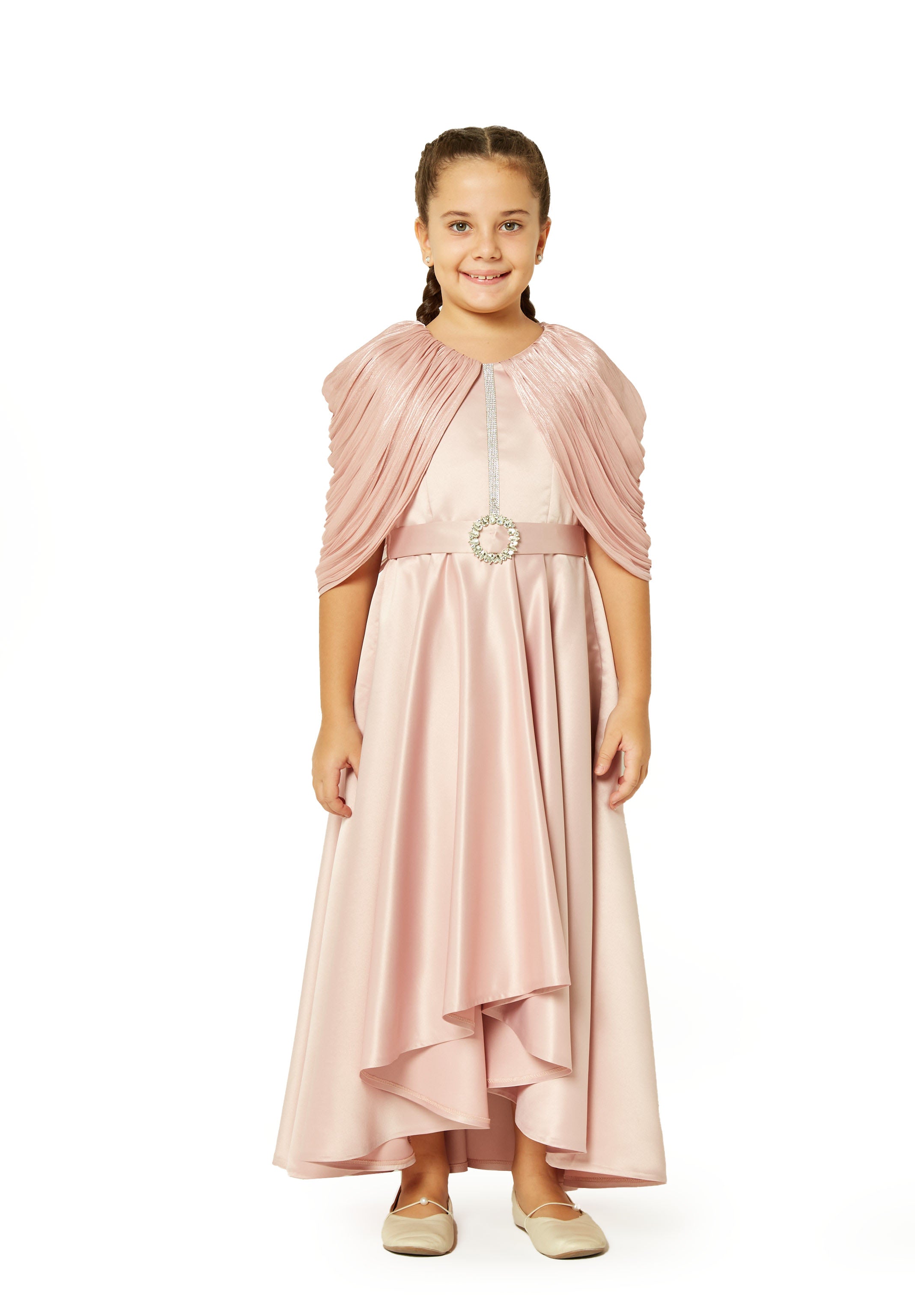 Pleated Shoulder High-Low Dress