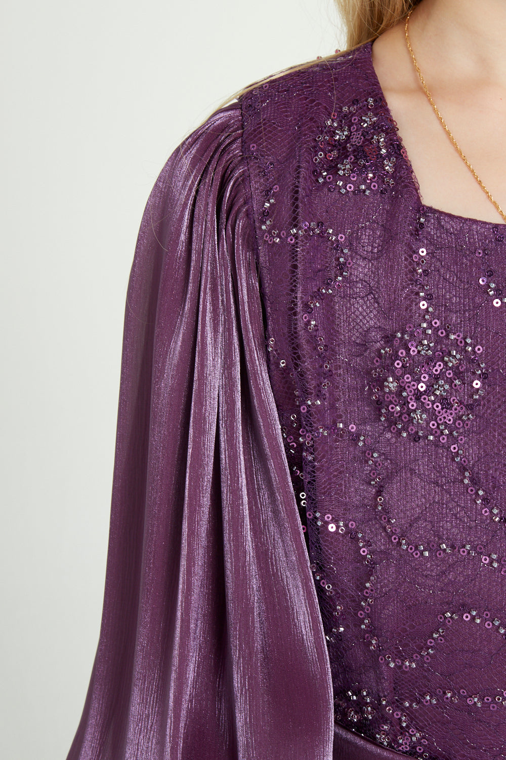 Crystal Whimsy Pleated Sleeve Dress