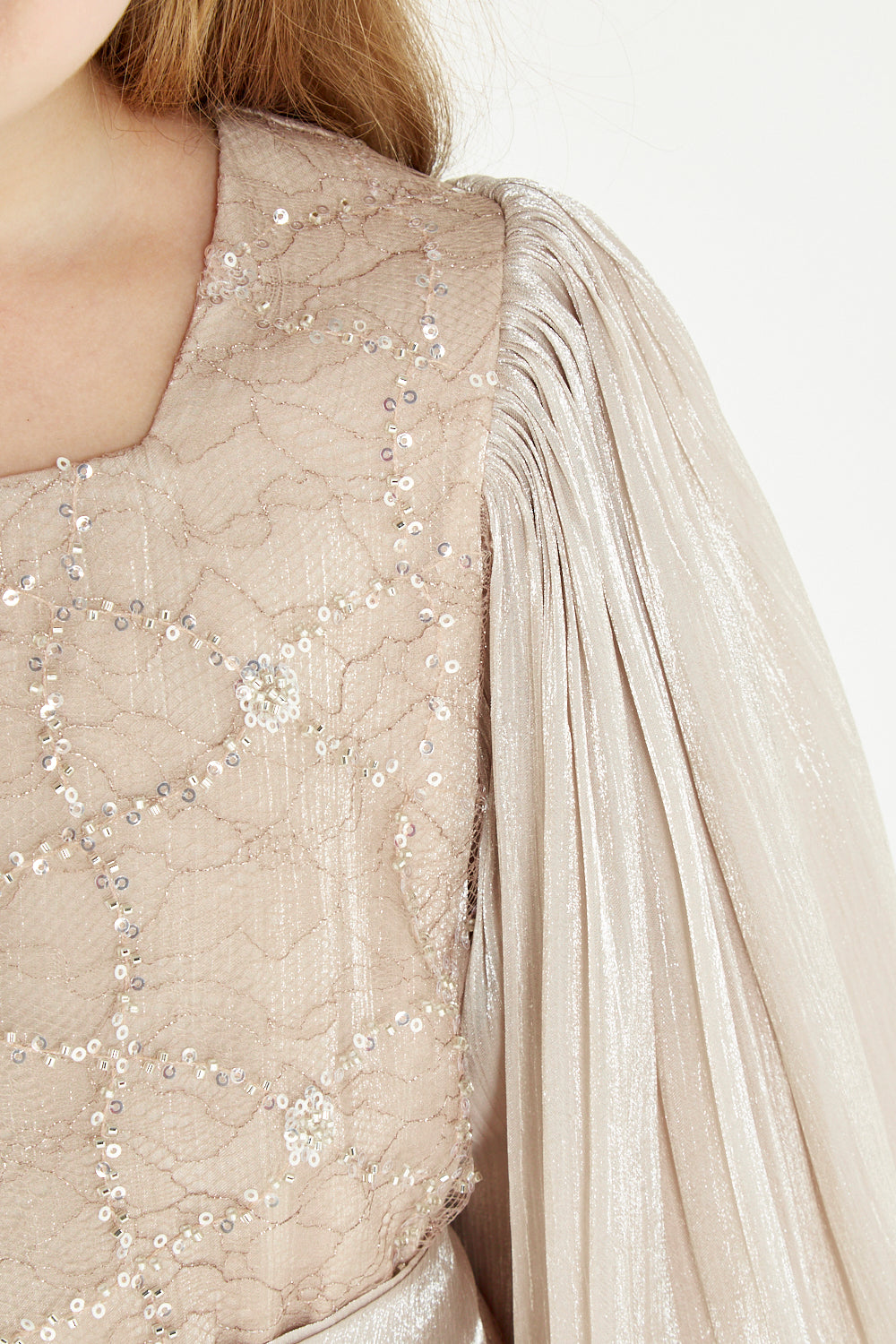 Crystal Whimsy Pleated Sleeve Dress