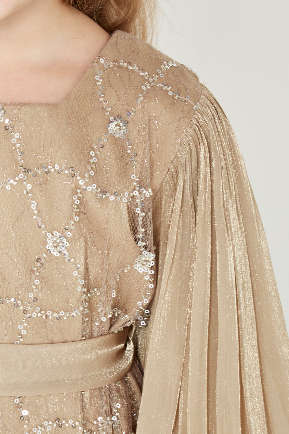 Crystal Whimsy Pleated Sleeve Dress