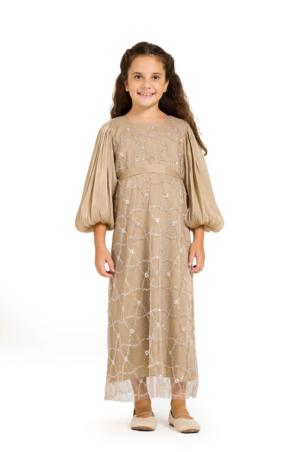 Crystal Whimsy Pleated Sleeve Dress