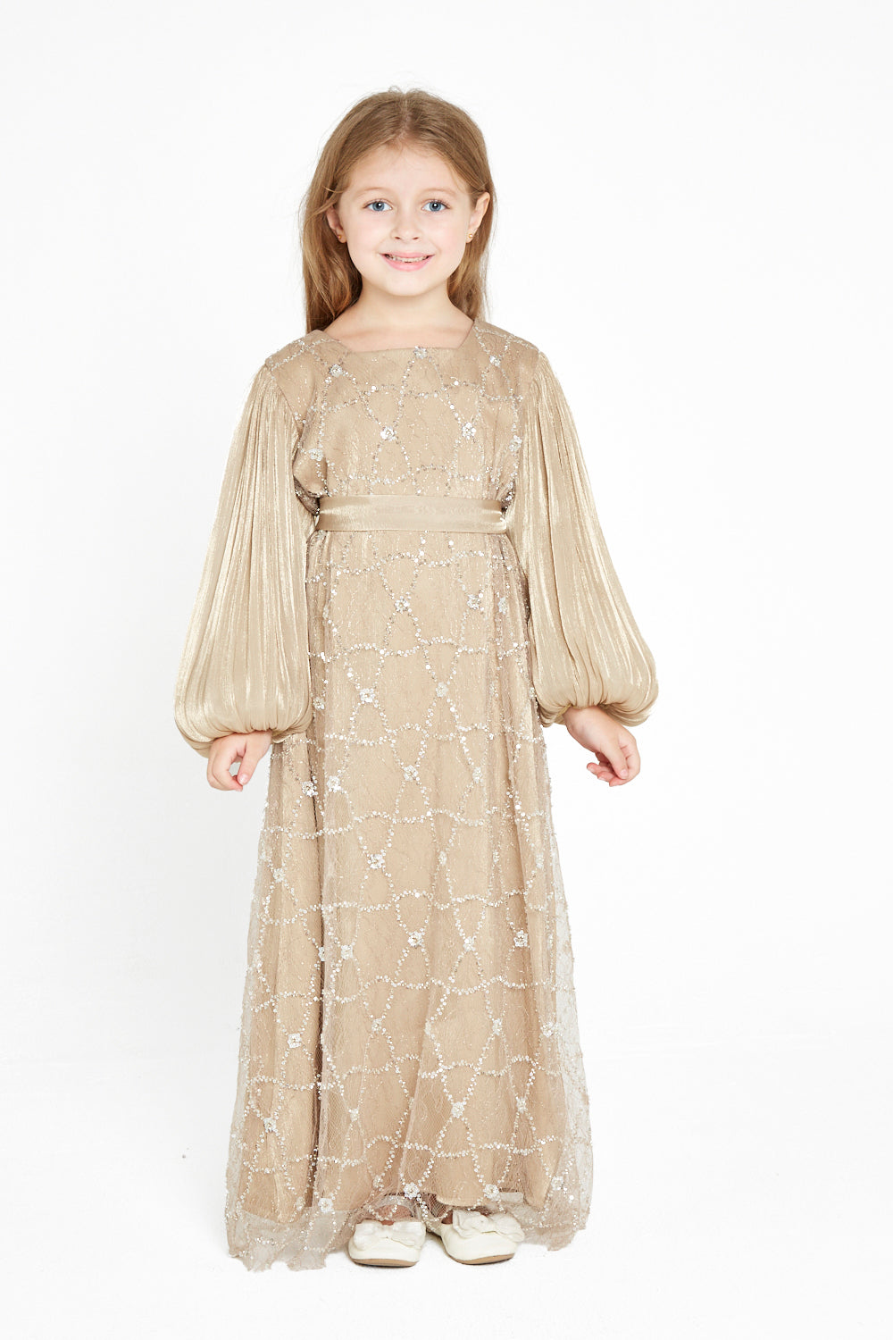 Crystal Whimsy Pleated Sleeve Dress