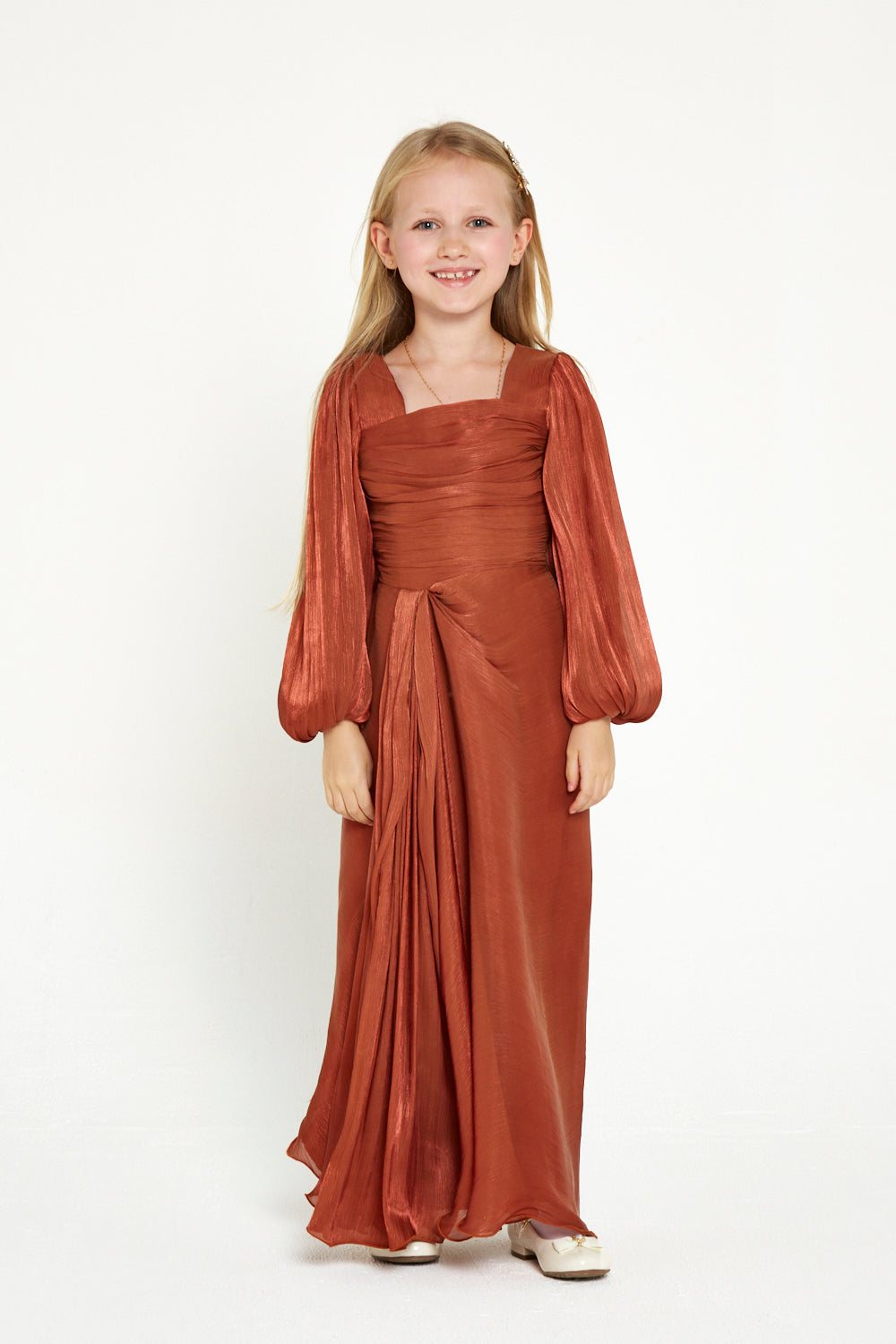 Draped Balloon Sleeves Gown