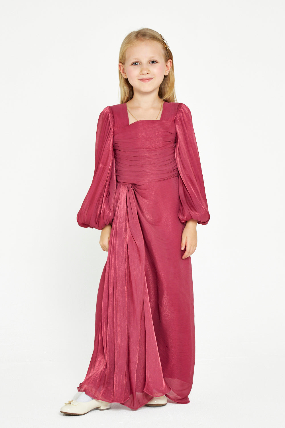 Draped Balloon Sleeves Gown