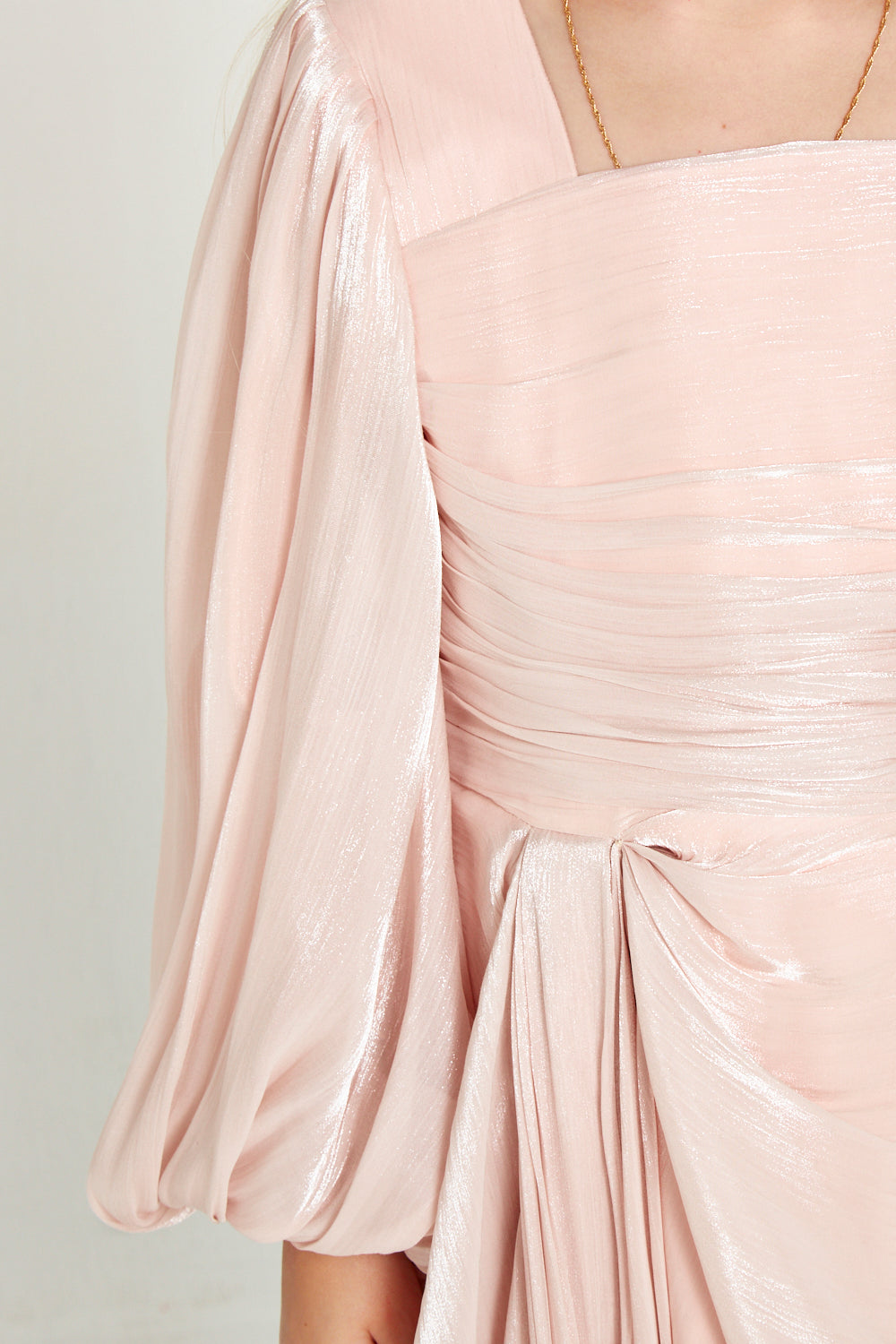 Draped Balloon Sleeves Gown