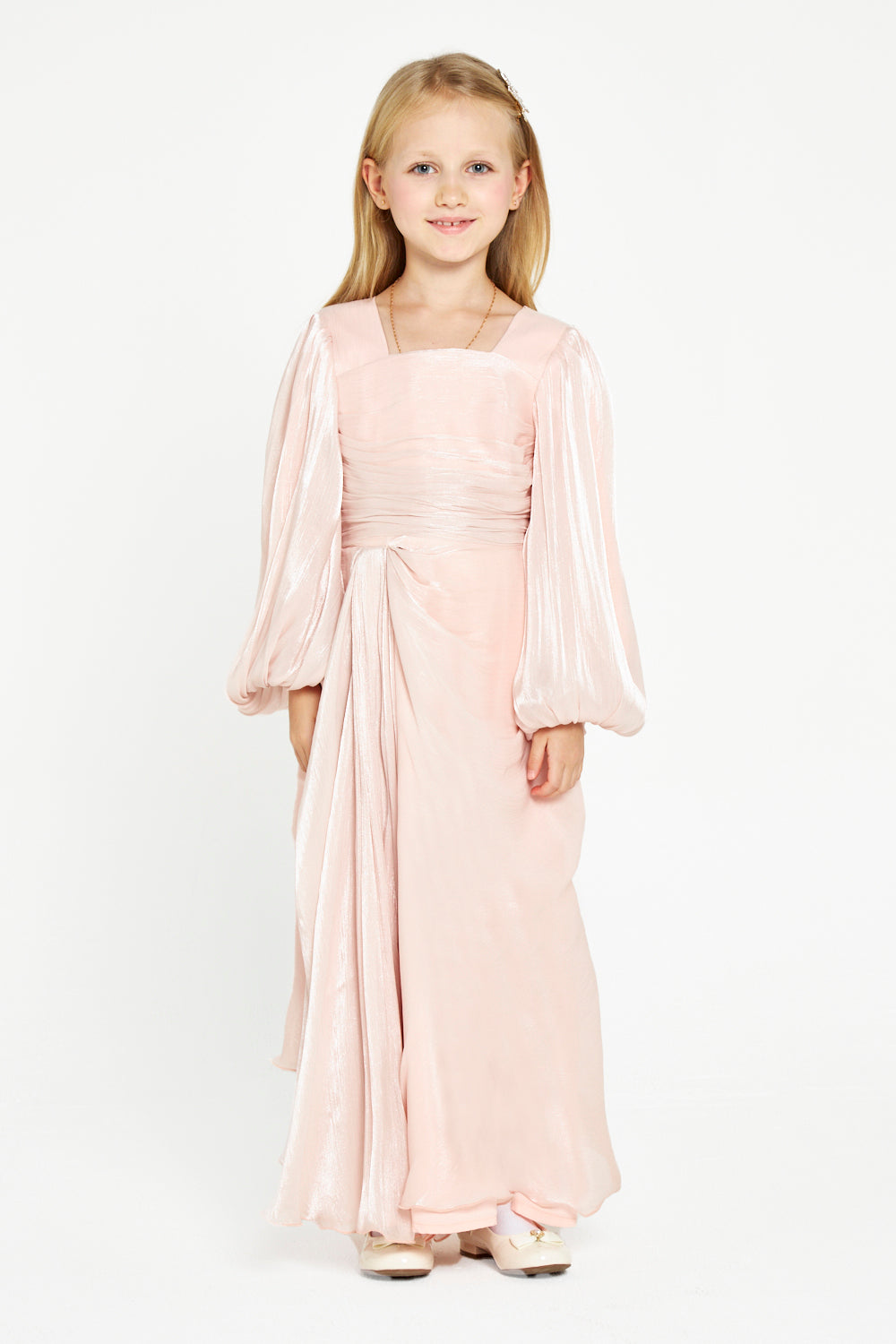 Draped Balloon Sleeves Gown