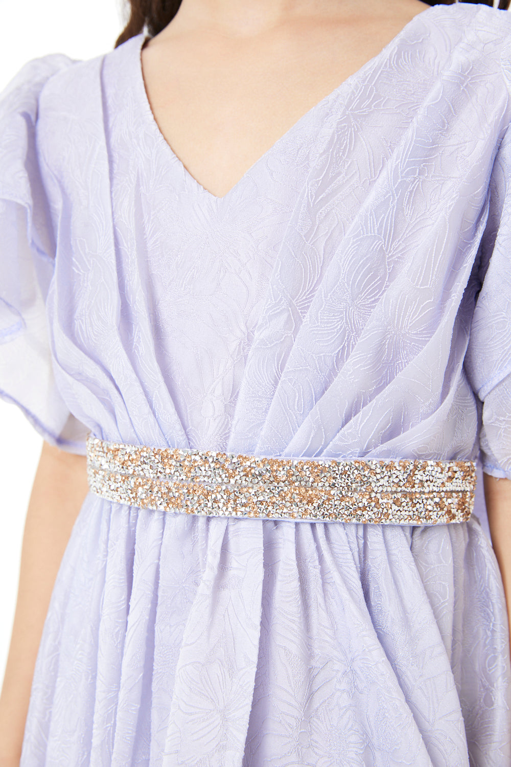 Ruffle Sleeve Embellished Waist Gown