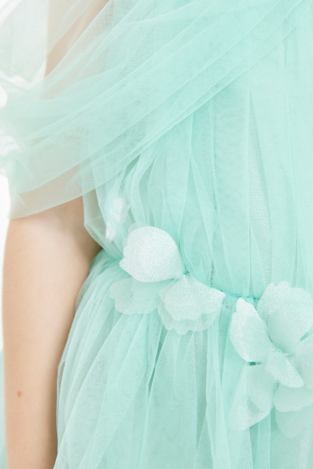 Floral Appliqué Cold Shoulder Tulle Gown