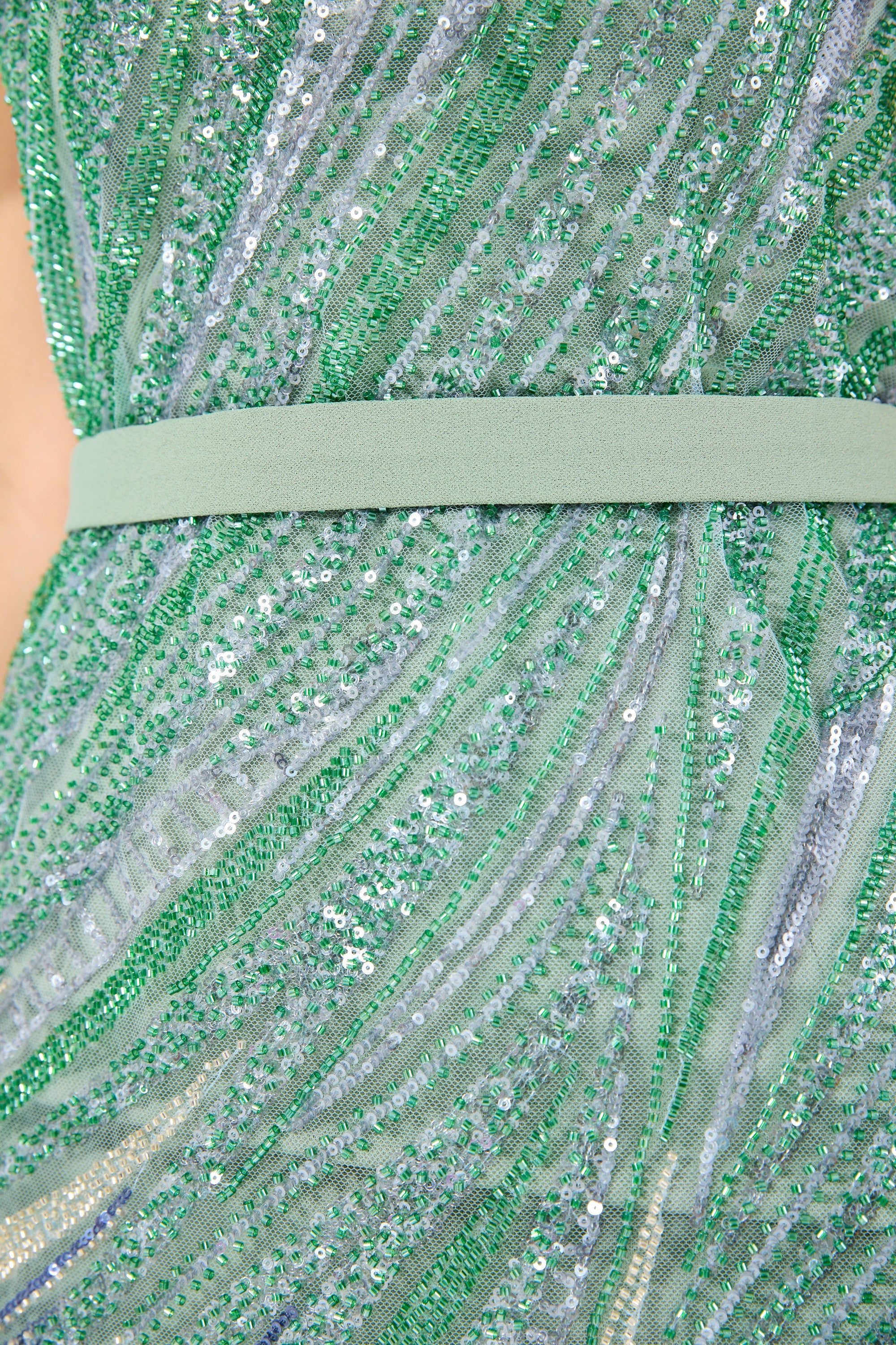 Ombré Texture Embellished Off-The-Shoulder Gown