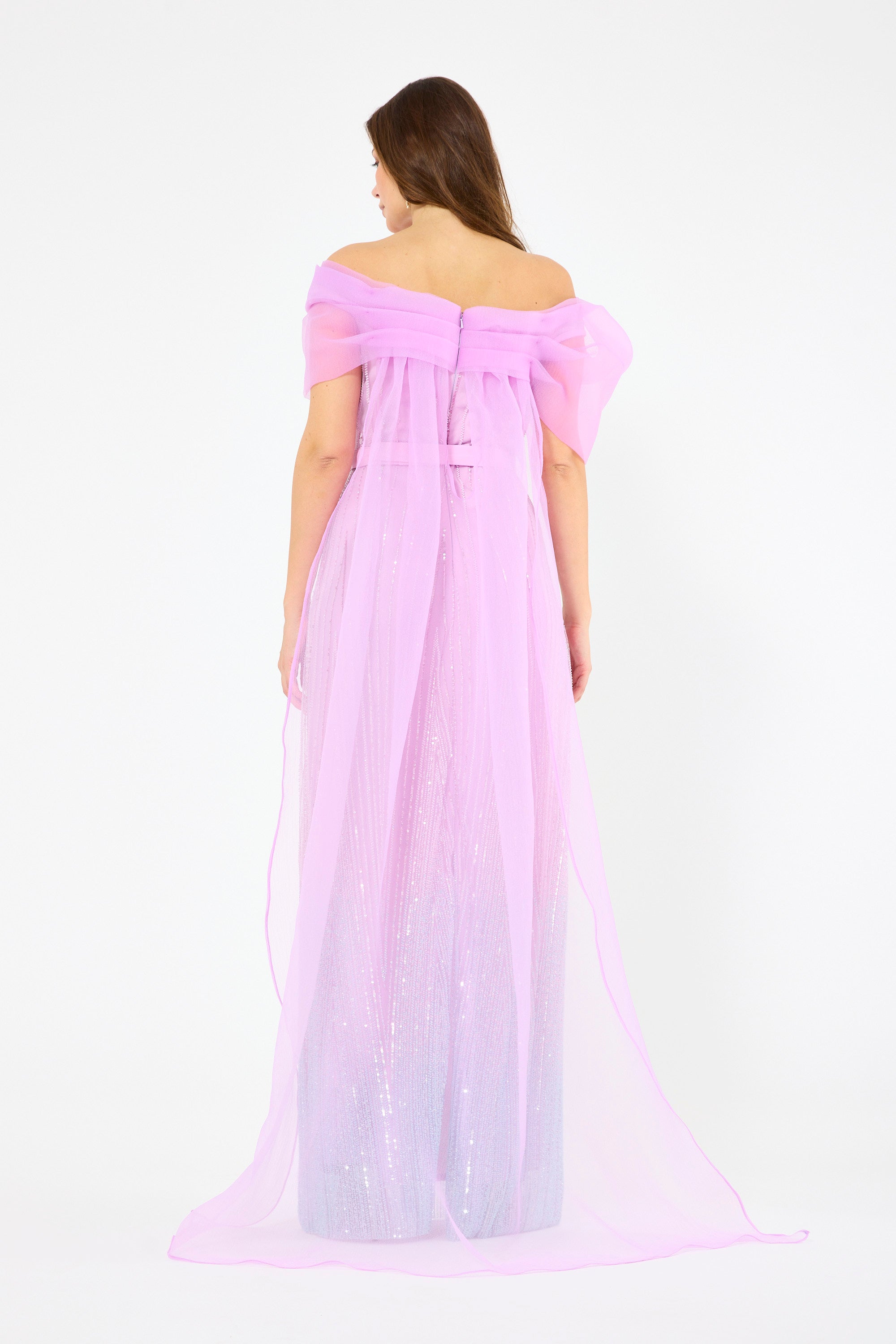 Ombré Texture Embellished Off-The-Shoulder Gown