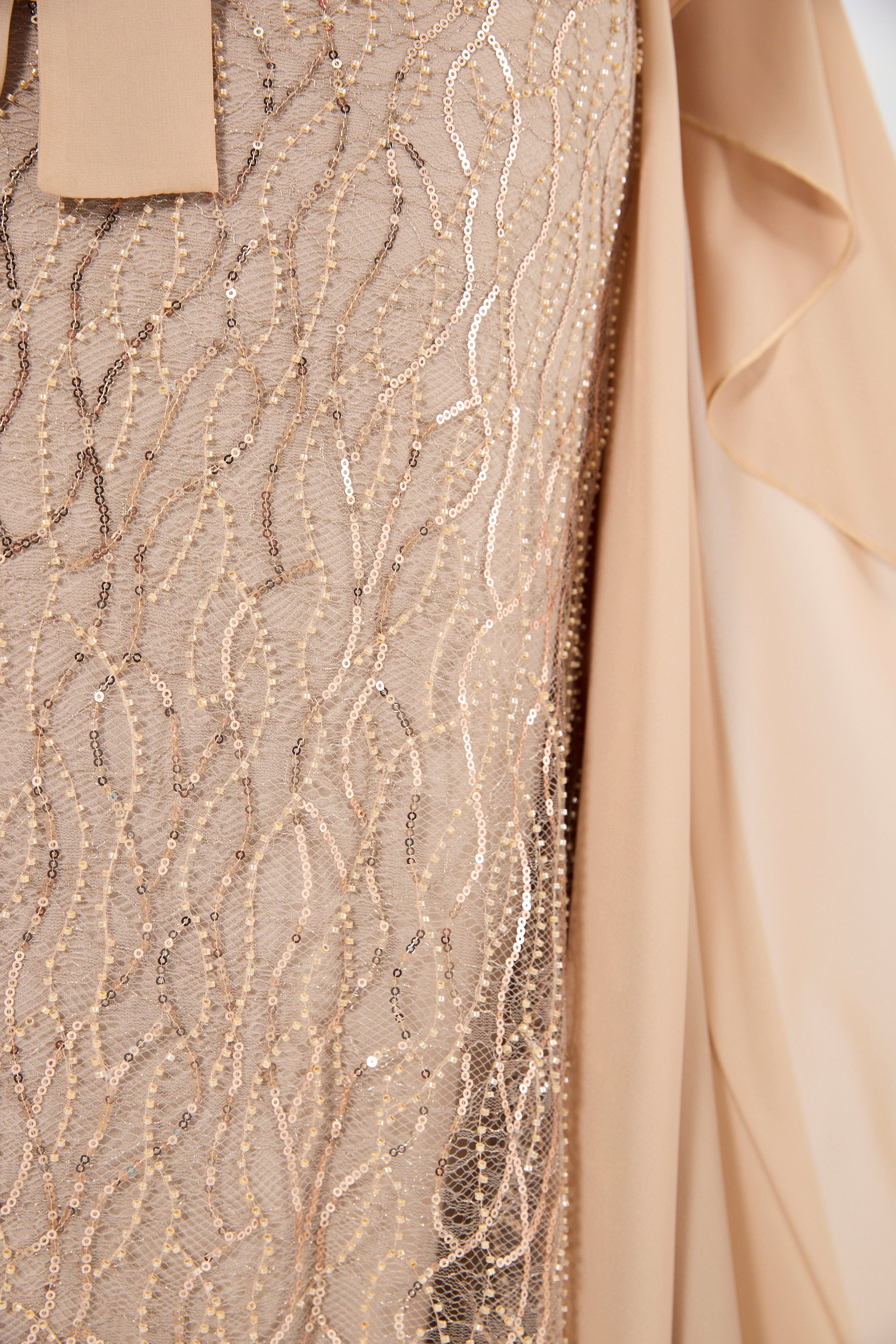Flare Cape Sleeves Draped Embroidered Gown