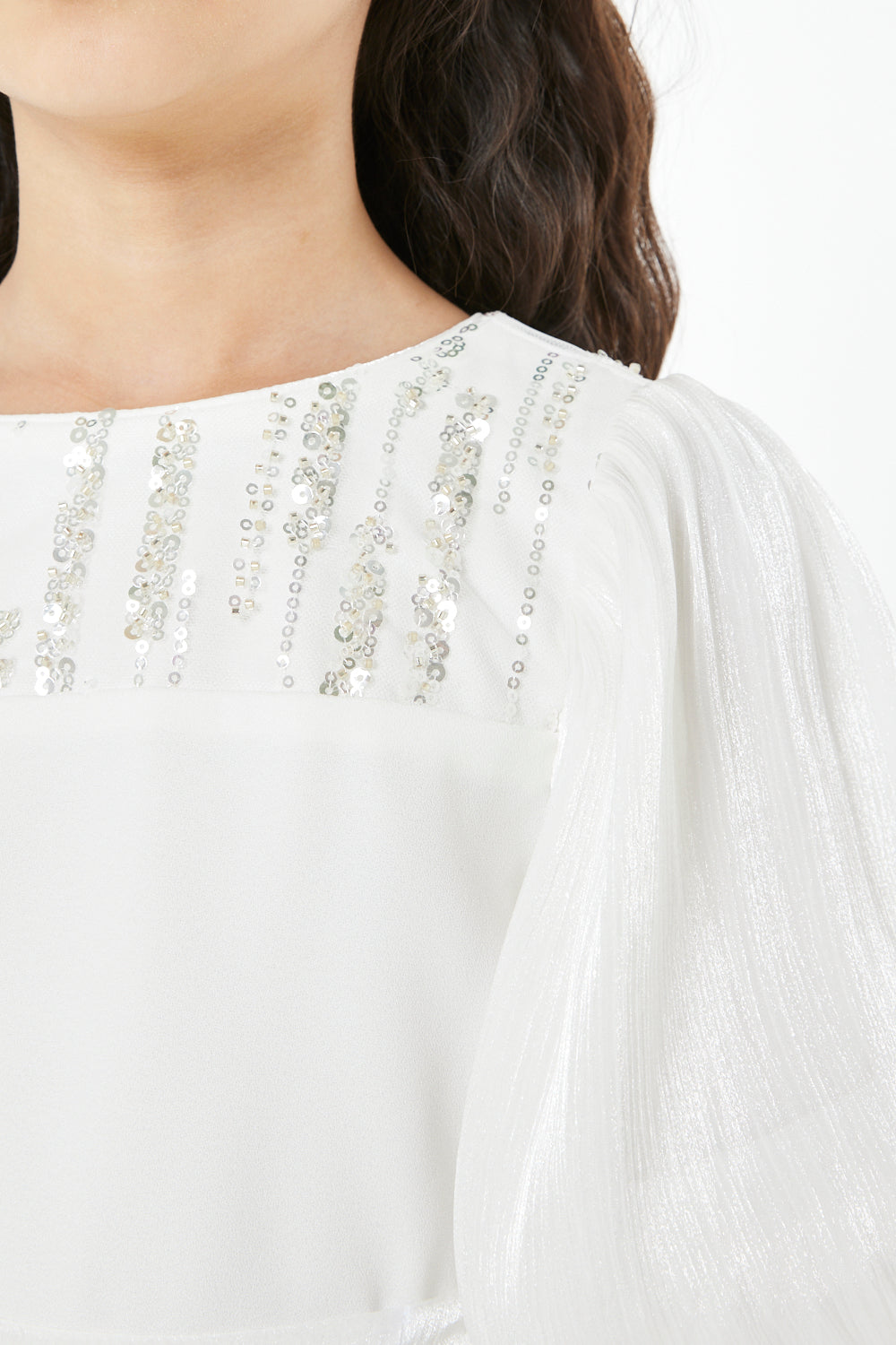 Embellished Yoke Puff Dress