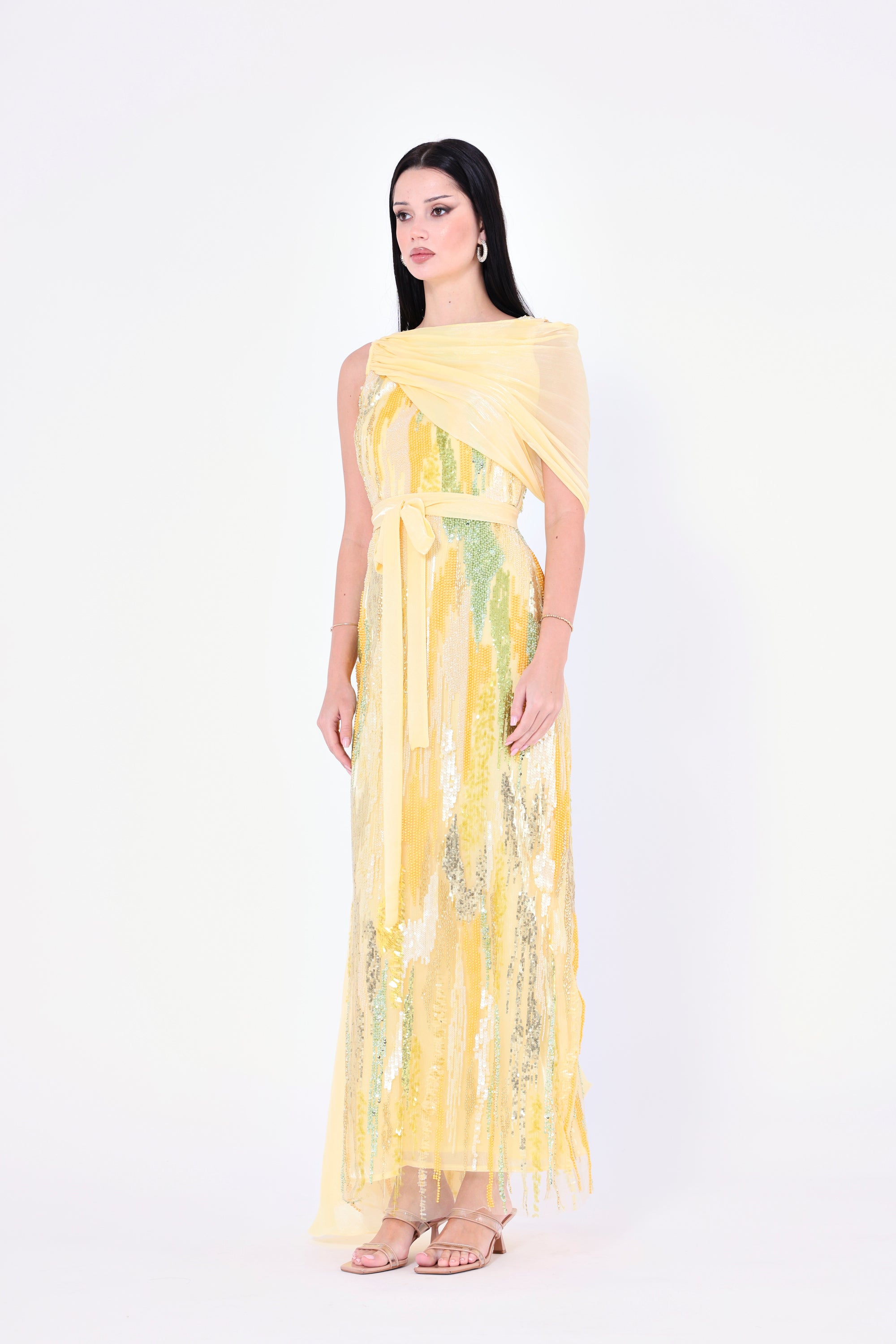 Fusion Sequin Embellished Draped Gown