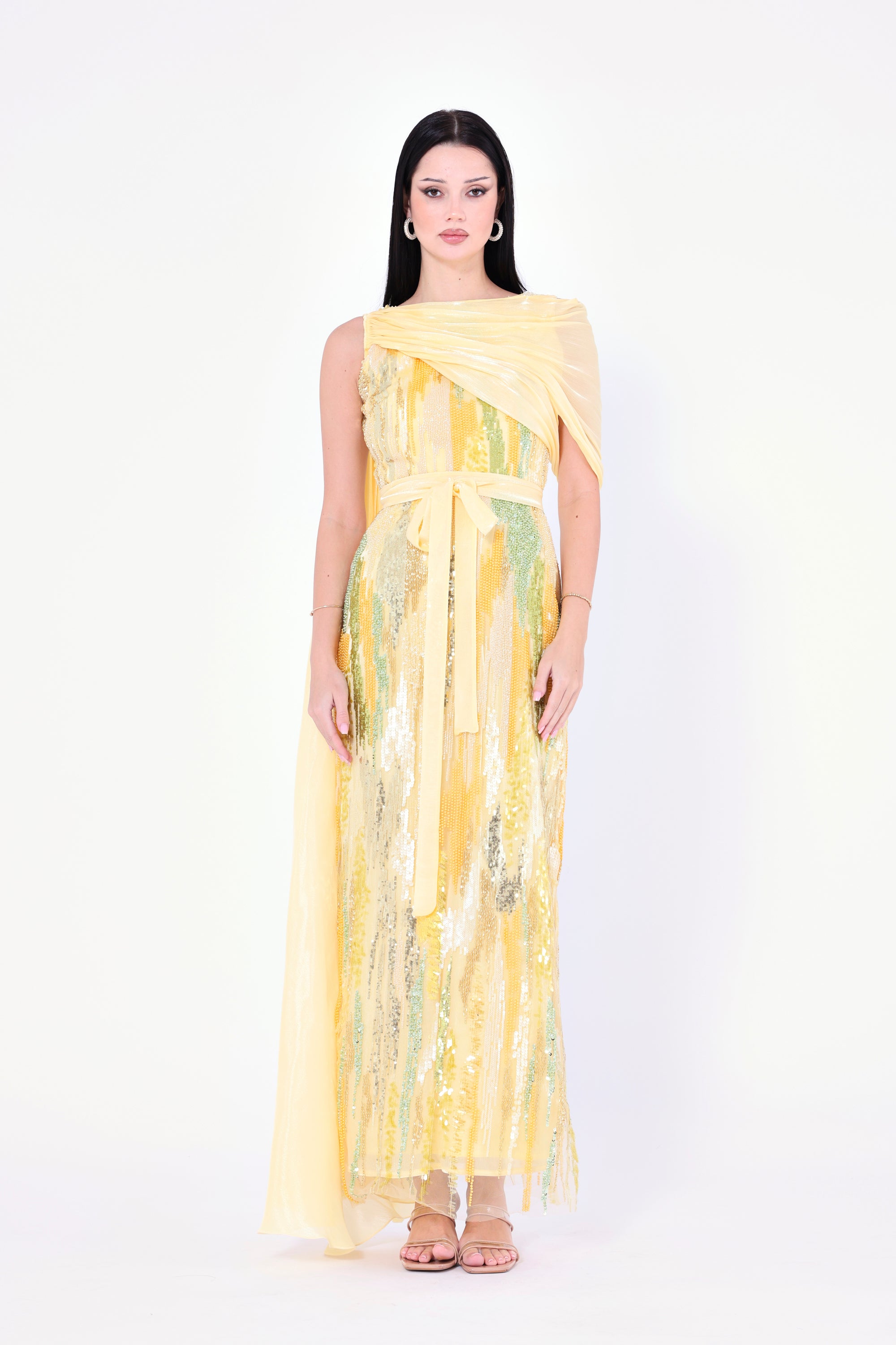Fusion Sequin Embellished Draped Gown
