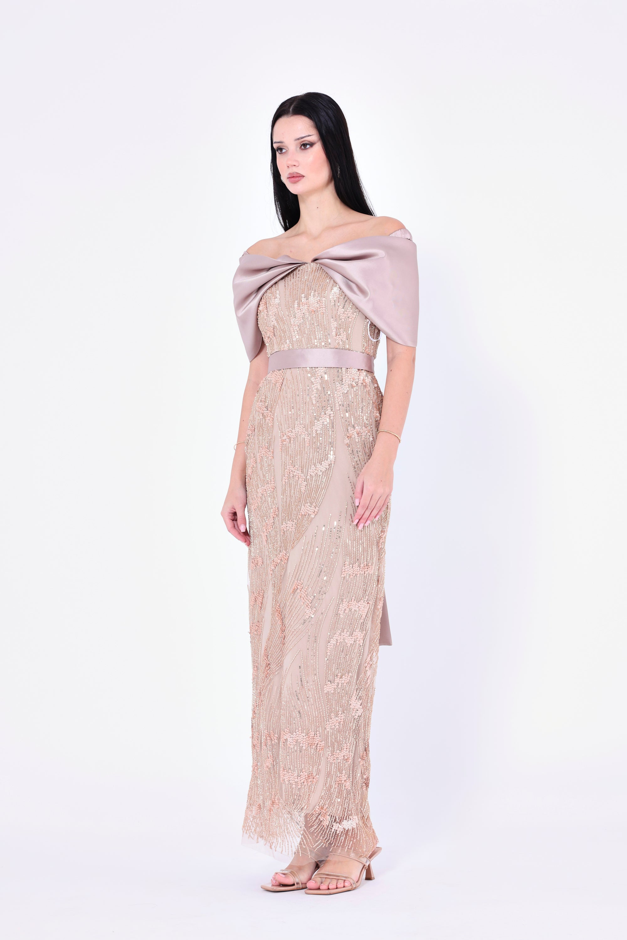 Opulent Sequin Embellished Draped Gown