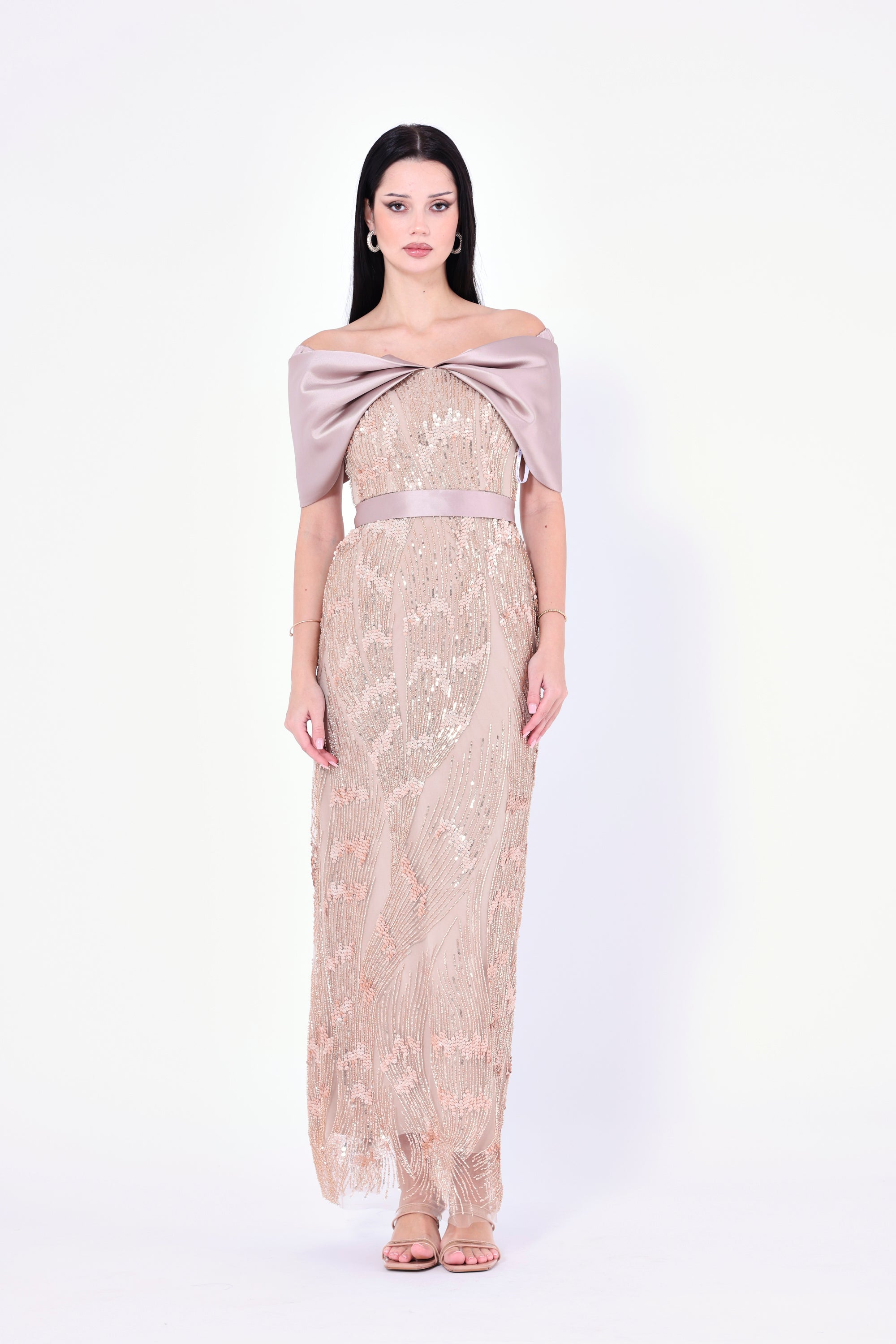 Opulent Sequin Embellished Draped Gown