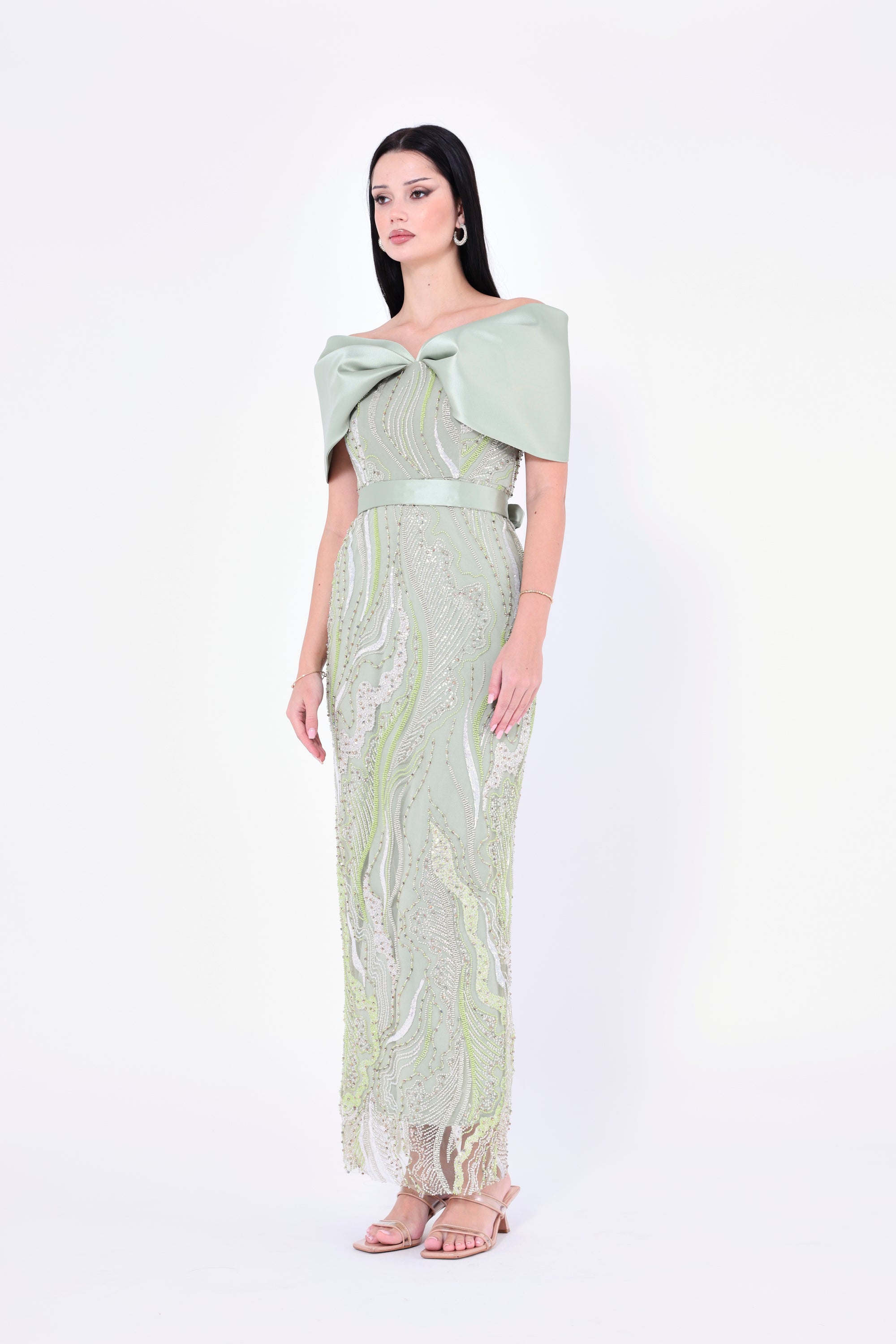 Opulent Sequin Embellished Draped Gown