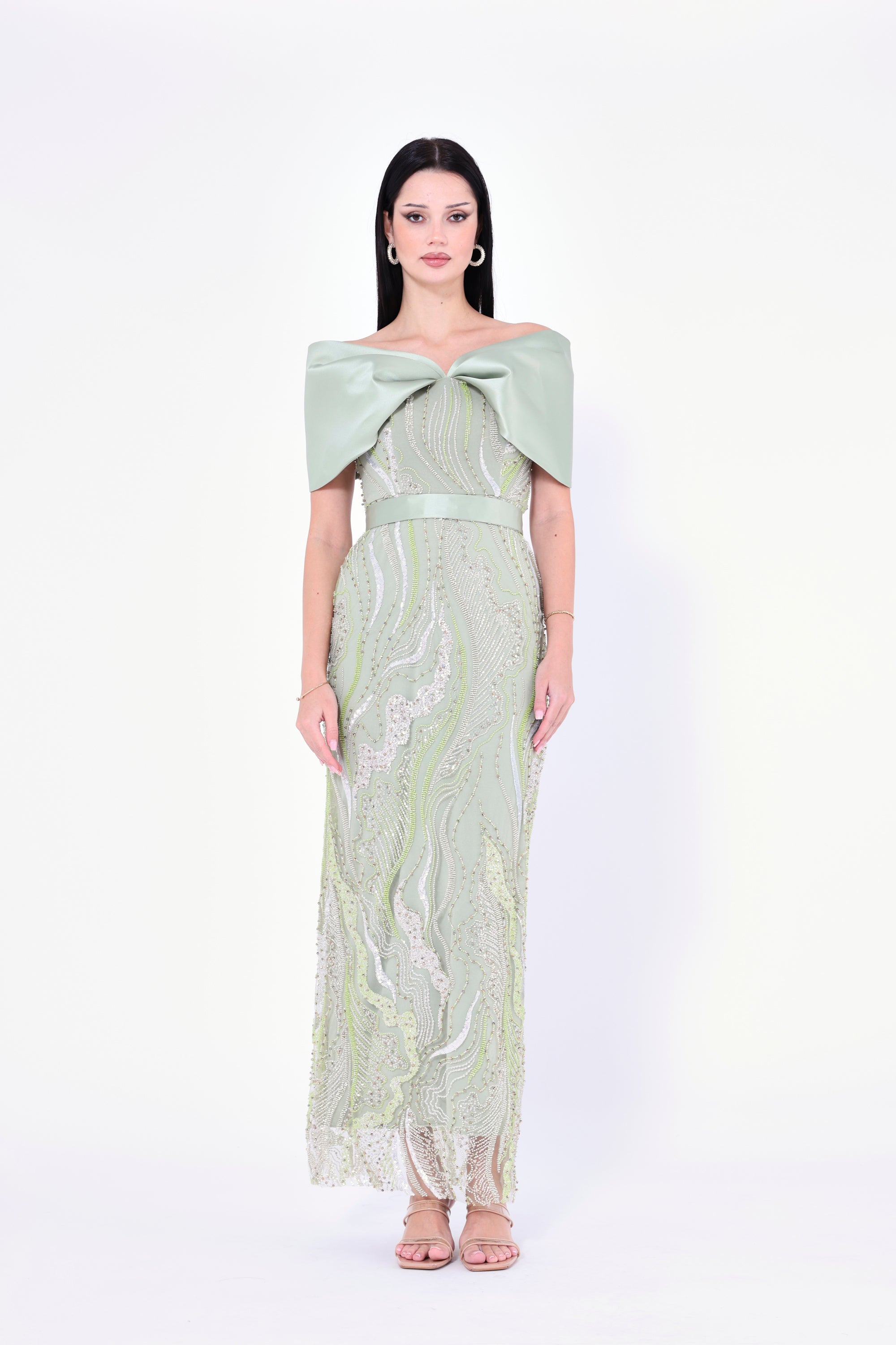Opulent Sequin Embellished Draped Gown