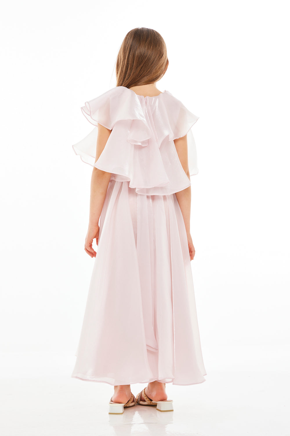 Layered Ruffle Cape Gown