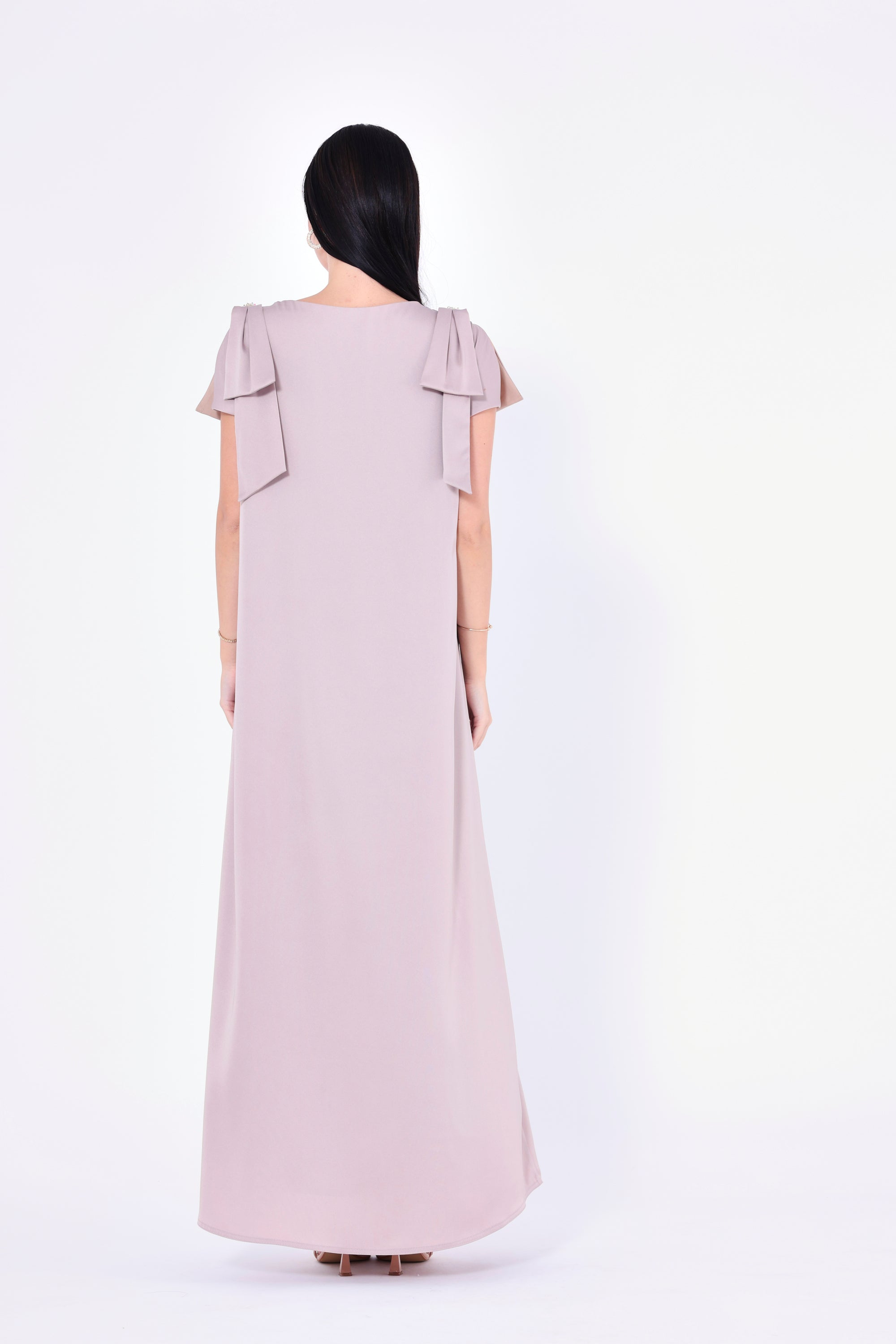 Embellished V-Neck Bow Detail Gown