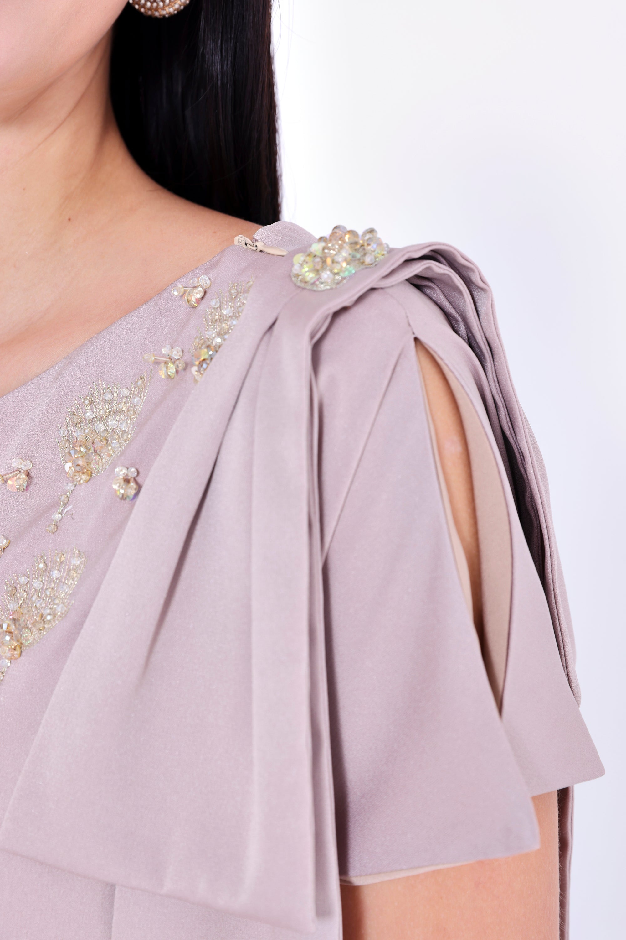 Embellished V-Neck Bow Detail Gown