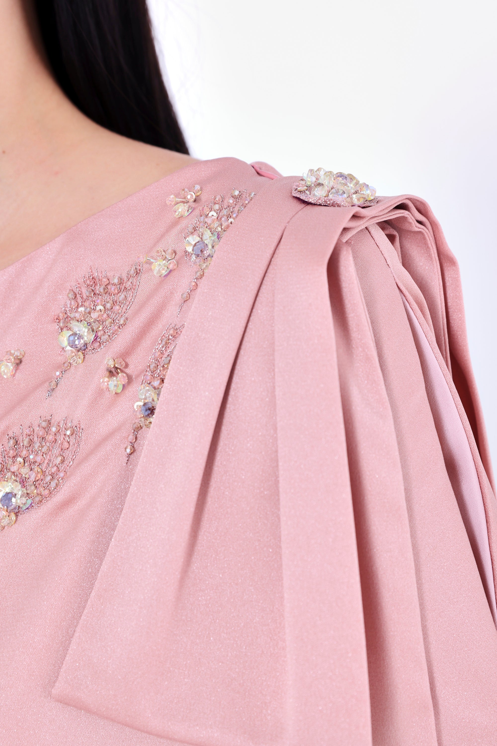 Embellished V-Neck Bow Detail Gown