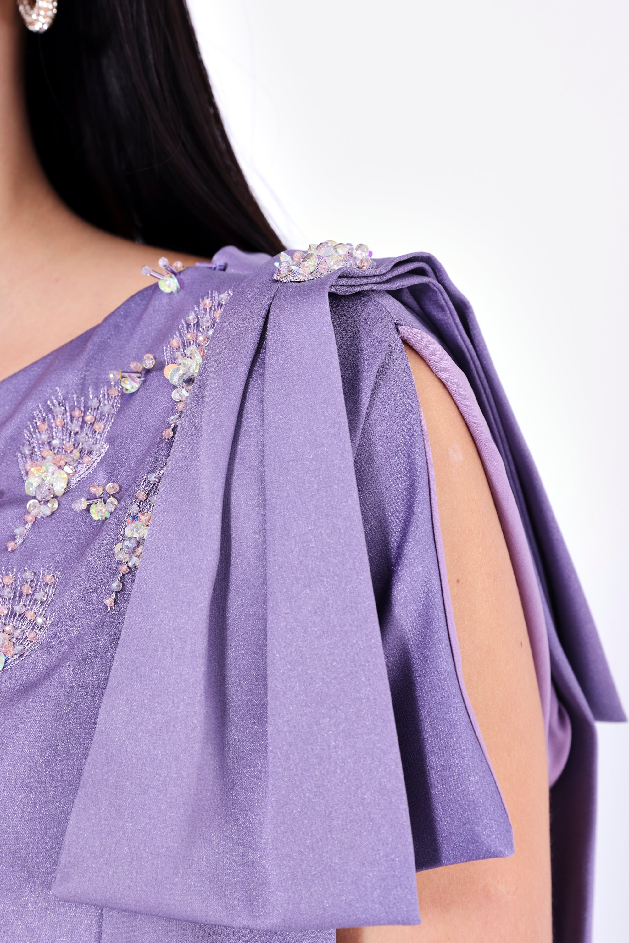 Embellished V-Neck Bow Detail Gown