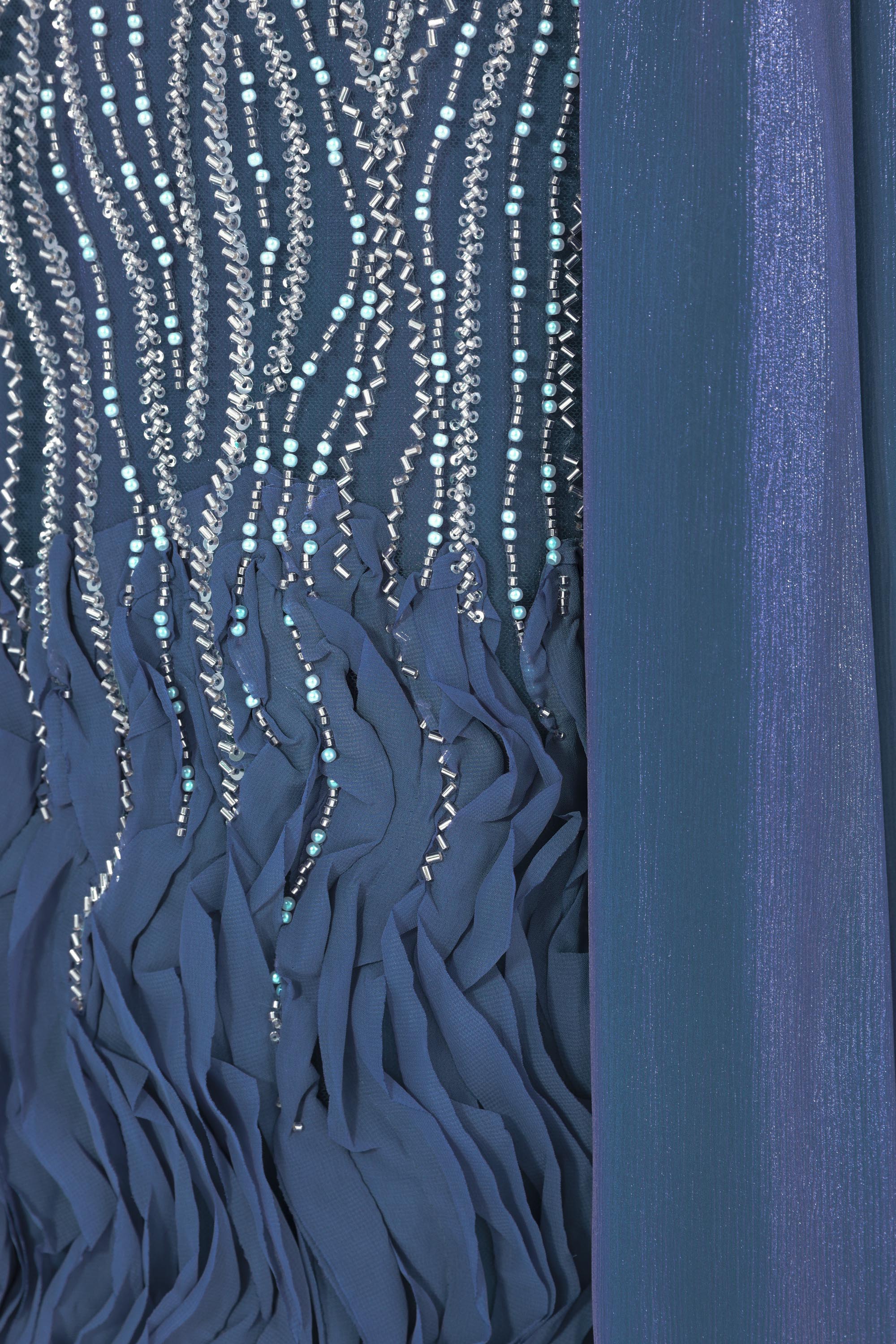 Ruffles Embellished Tulle Dress With Long Overlay Bisht