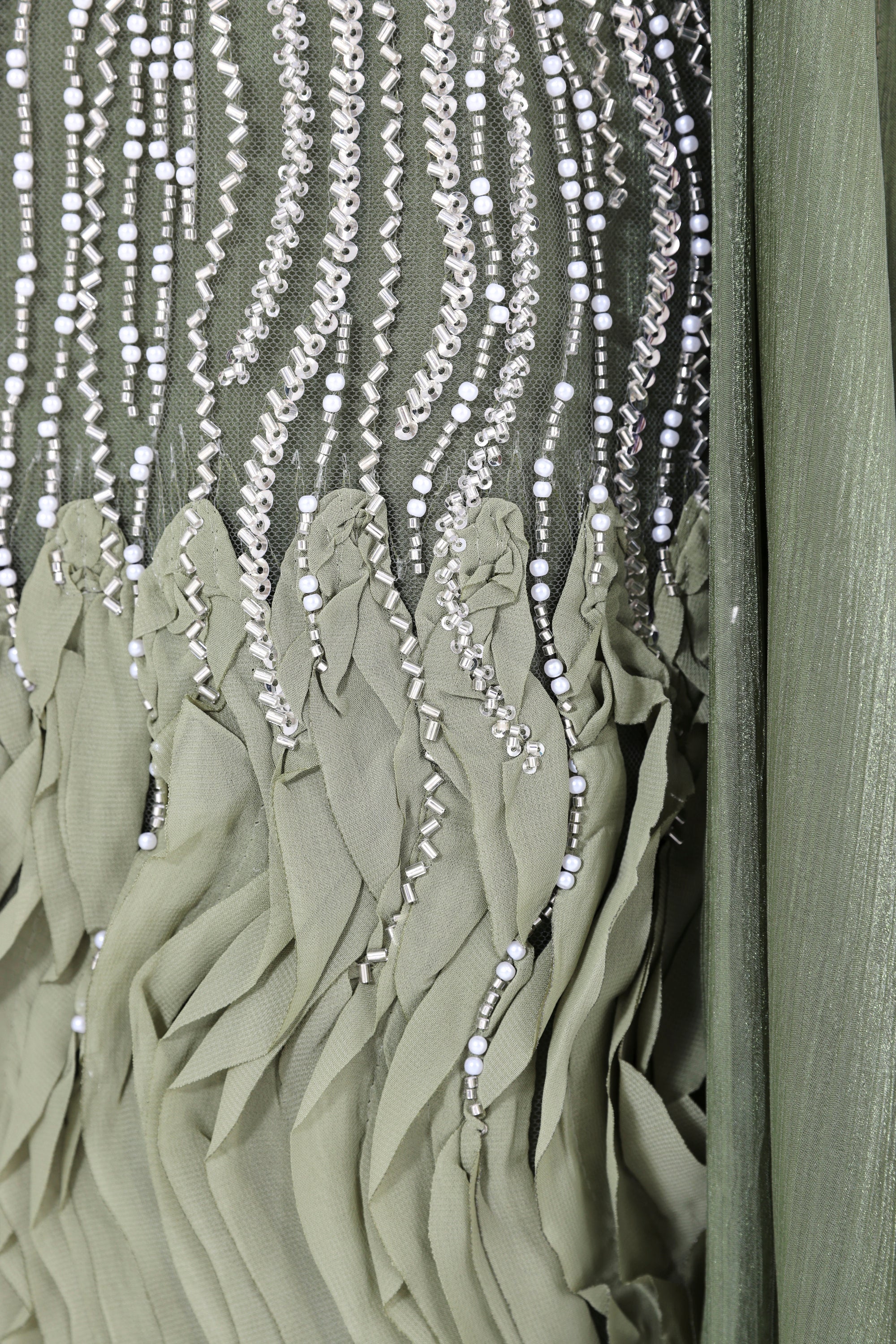 Ruffles Embellished Tulle Dress With Long Overlay Bisht