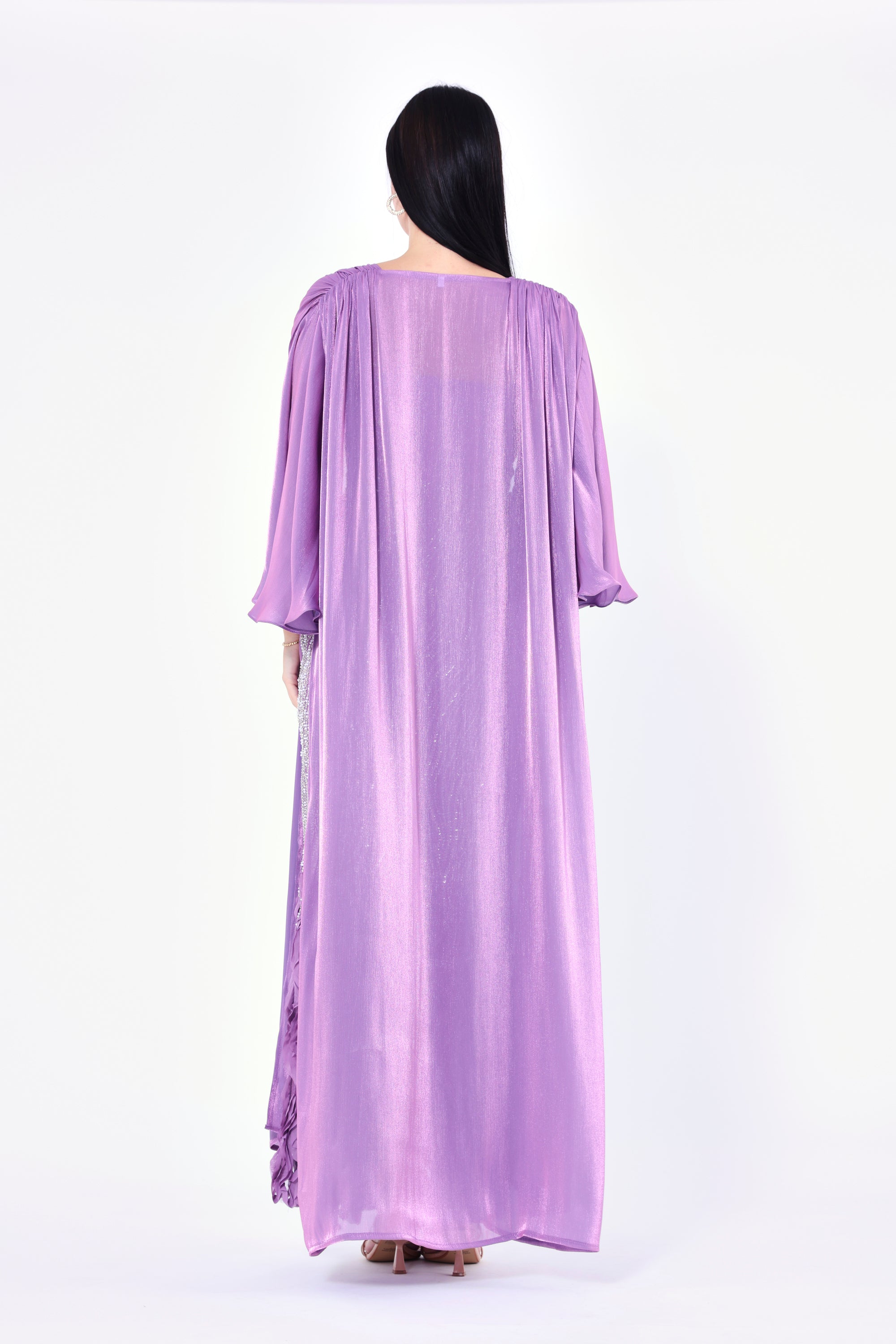 Ruffles Embellished Tulle Dress With Long Overlay Bisht