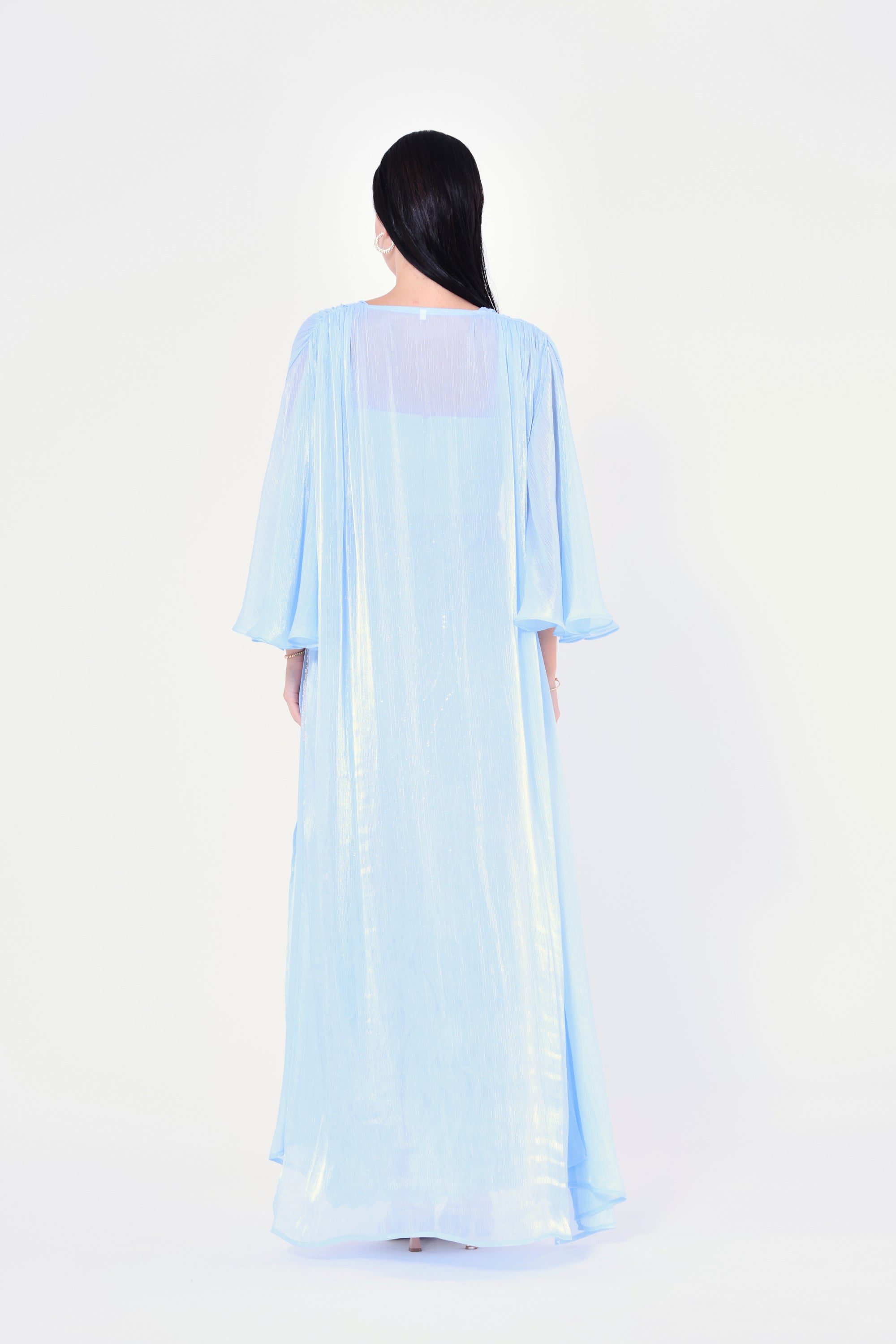 Ruffles Embellished Tulle Dress With Long Overlay Bisht