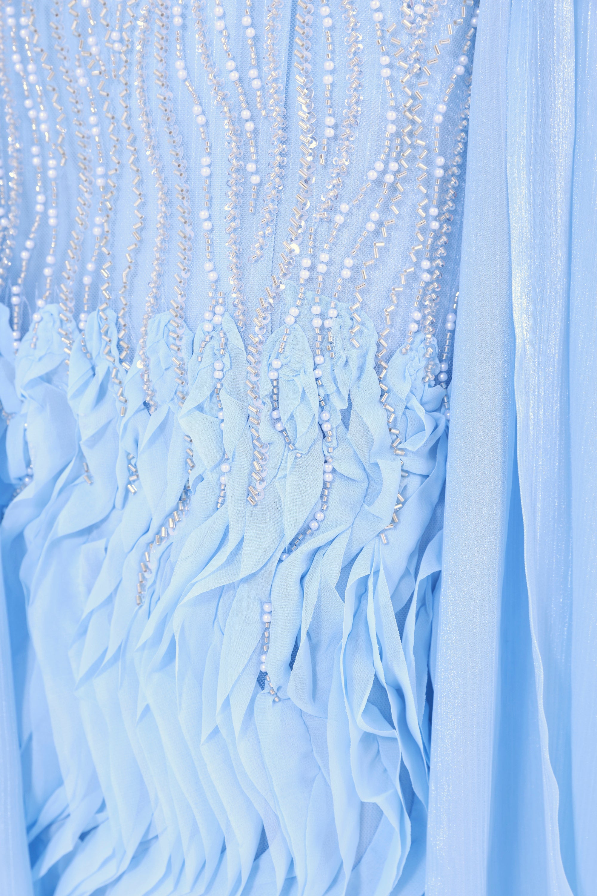 Ruffles Embellished Tulle Dress With Long Overlay Bisht