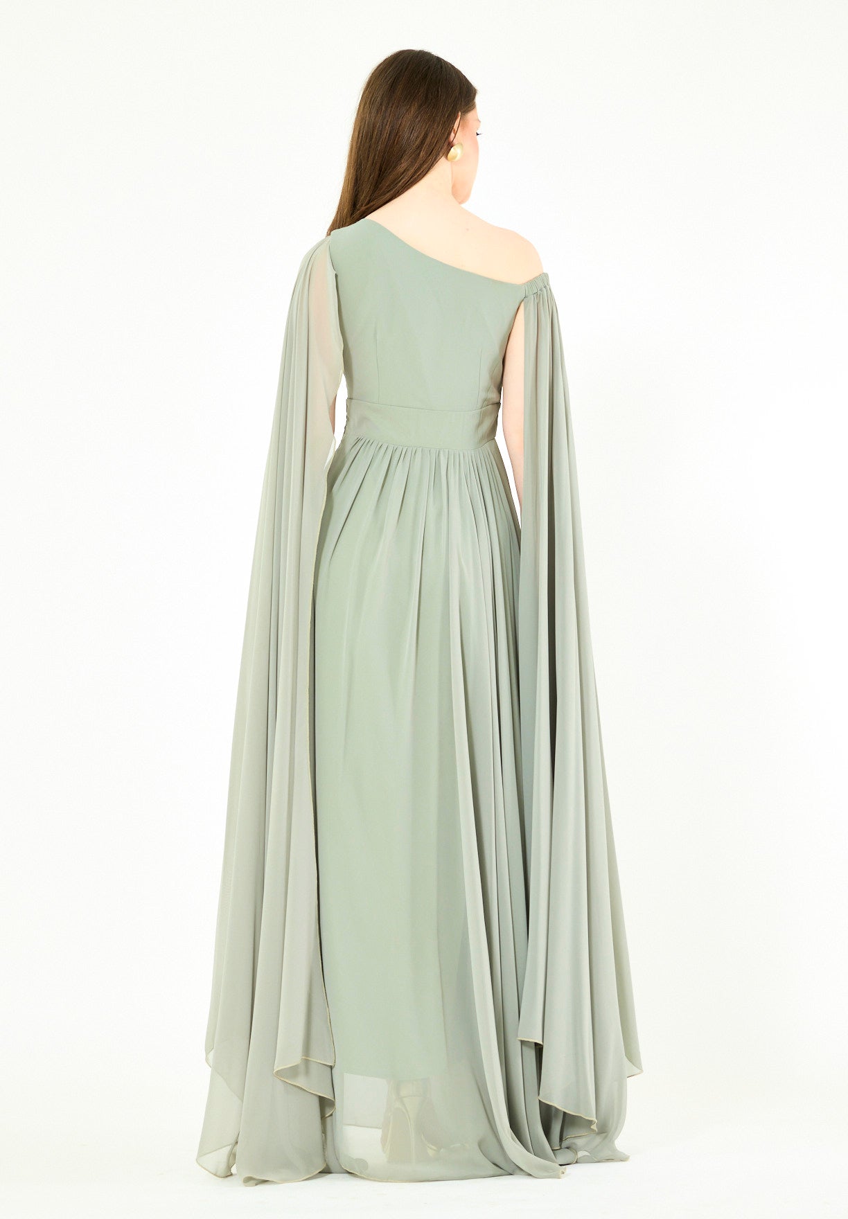 Modern One-Shoulder Draped Chiffon Gown
