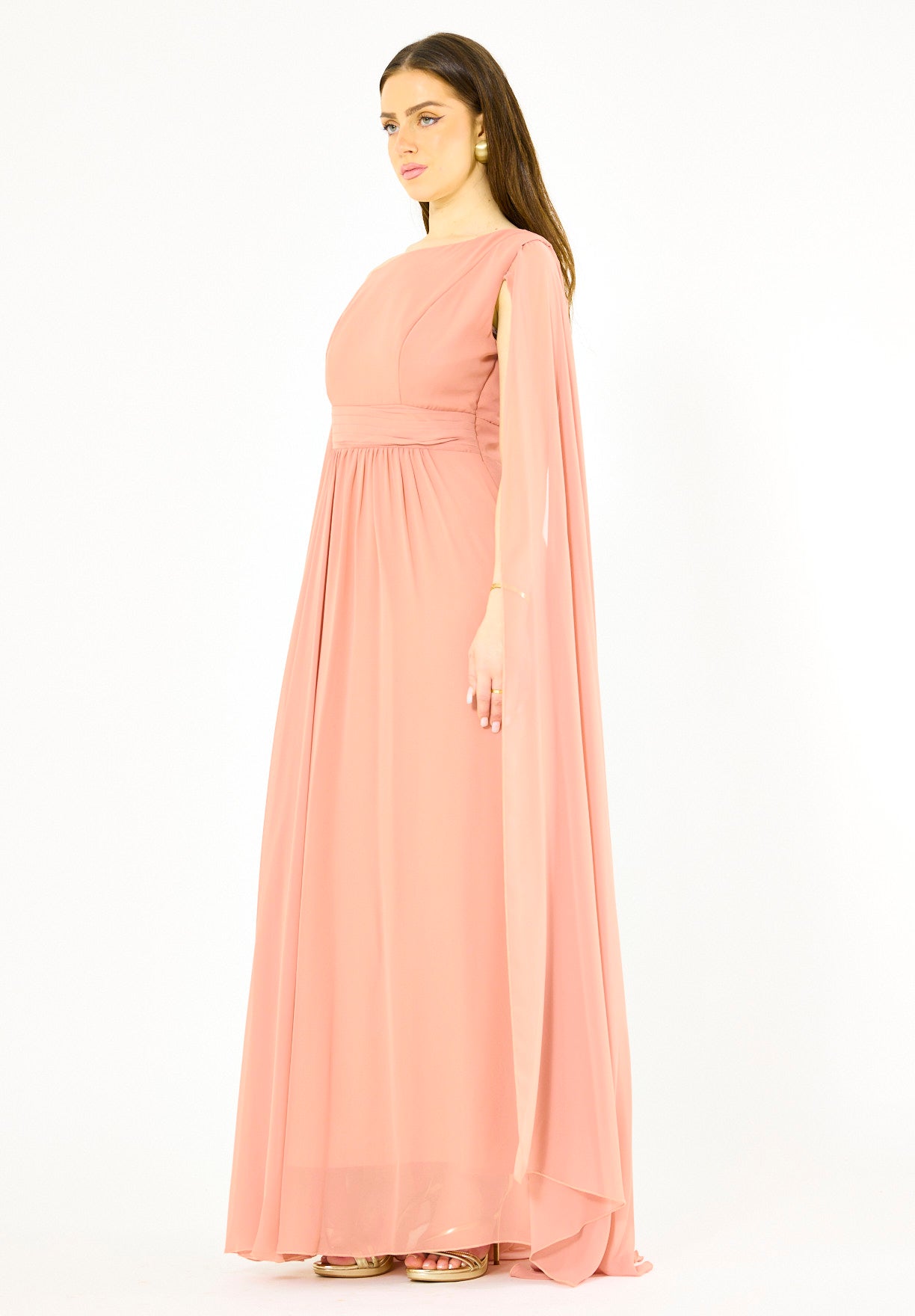 Modern One-Shoulder Draped Chiffon Gown