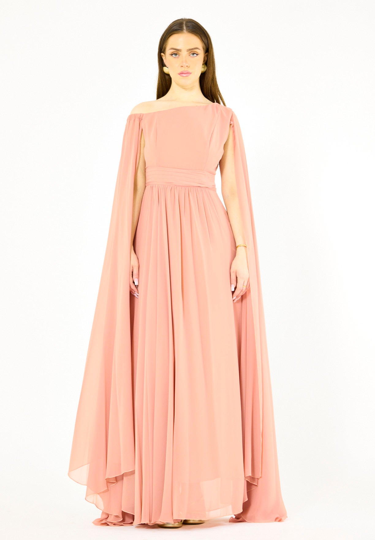 Modern One-Shoulder Draped Chiffon Gown