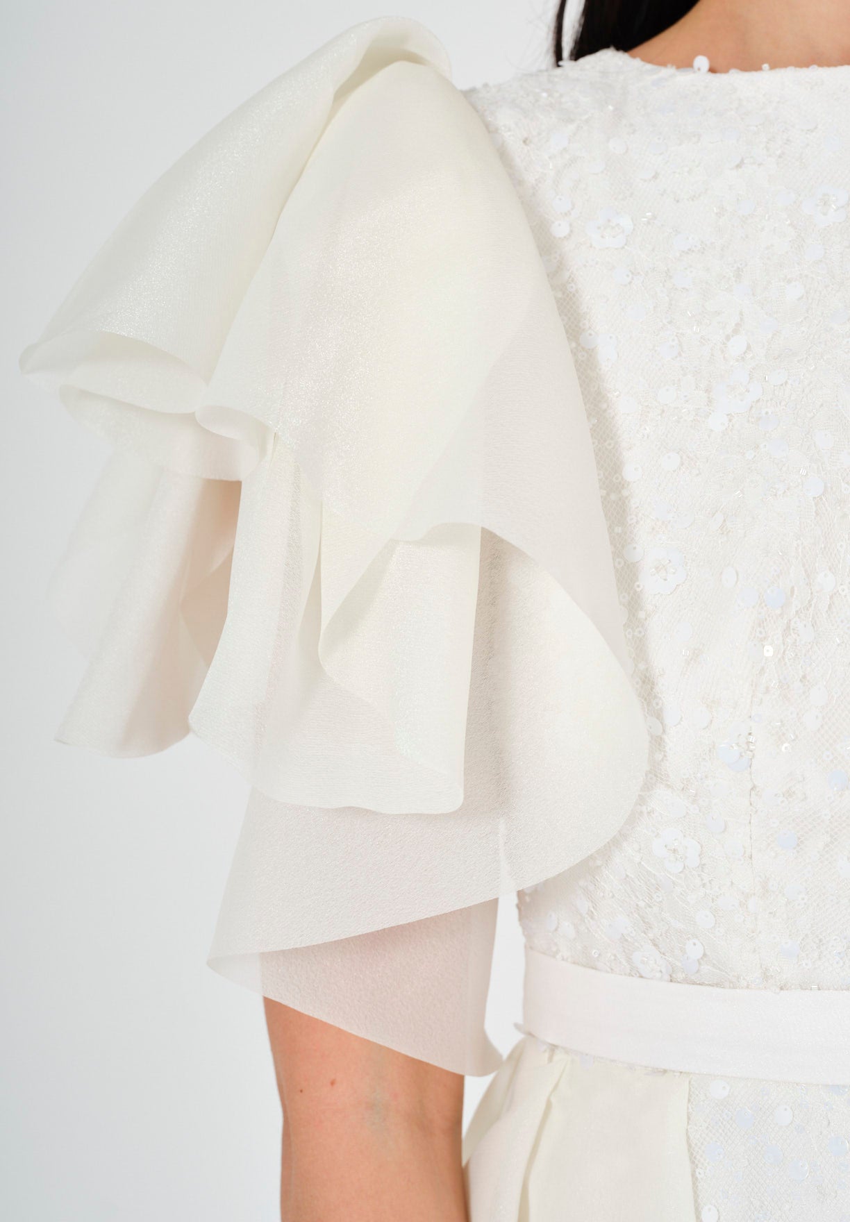 Flare Sleeve Draped Embellished A-Line Gown