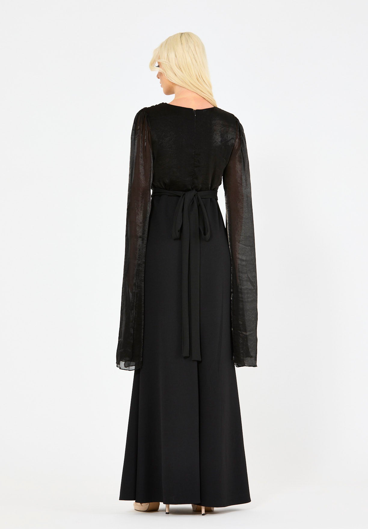 Soft Overlay Draped Cape Sleeves Gown