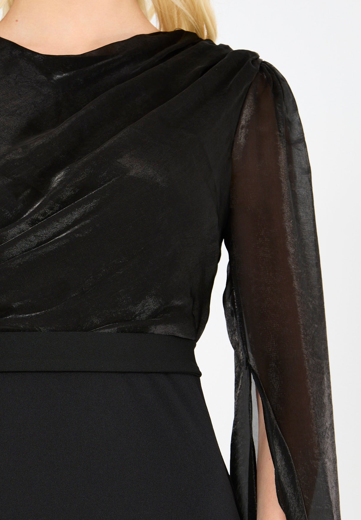 Soft Overlay Draped Cape Sleeves Gown