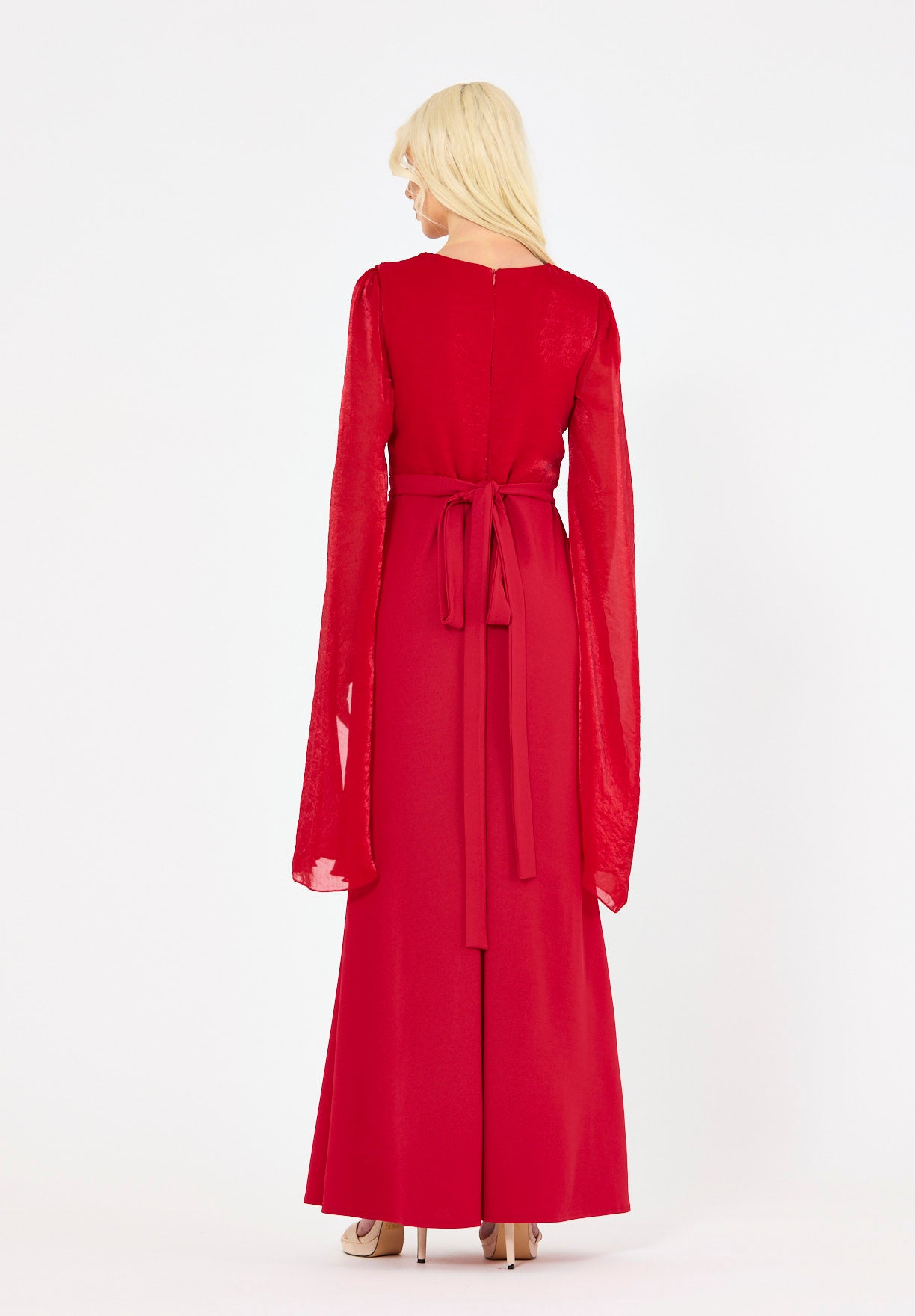 Soft Overlay Draped Cape Sleeves Gown