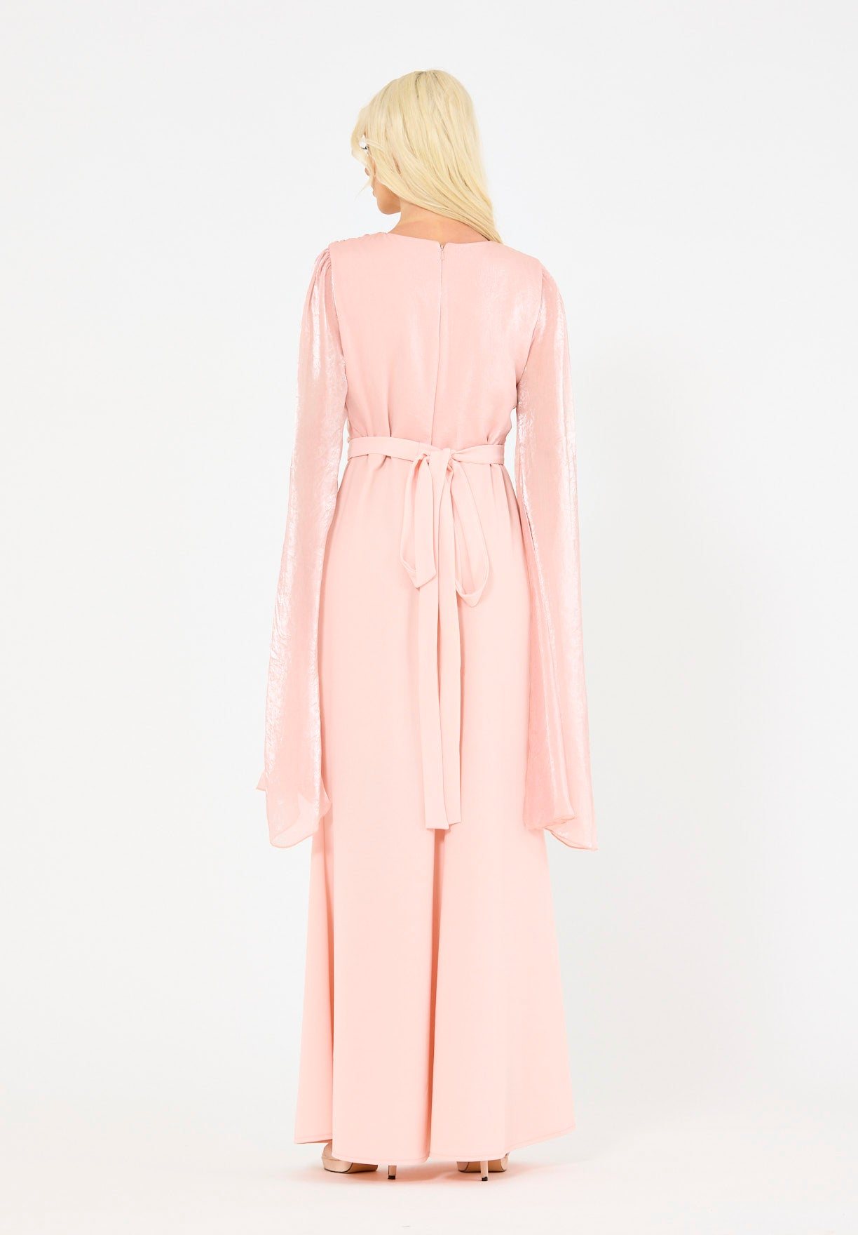 Soft Overlay Draped Cape Sleeves Gown