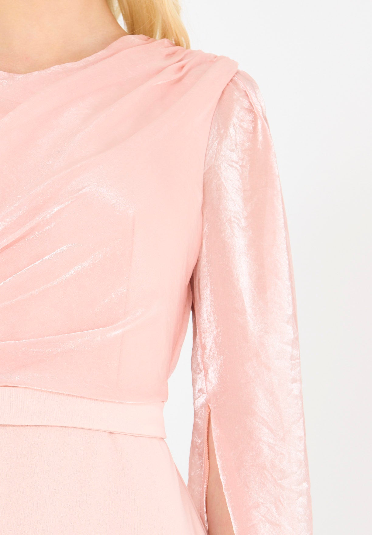 Soft Overlay Draped Cape Sleeves Gown