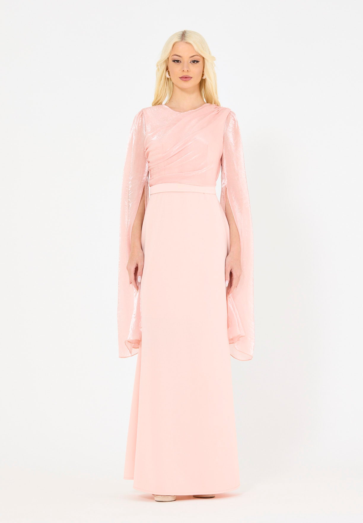 Soft Overlay Draped Cape Sleeves Gown
