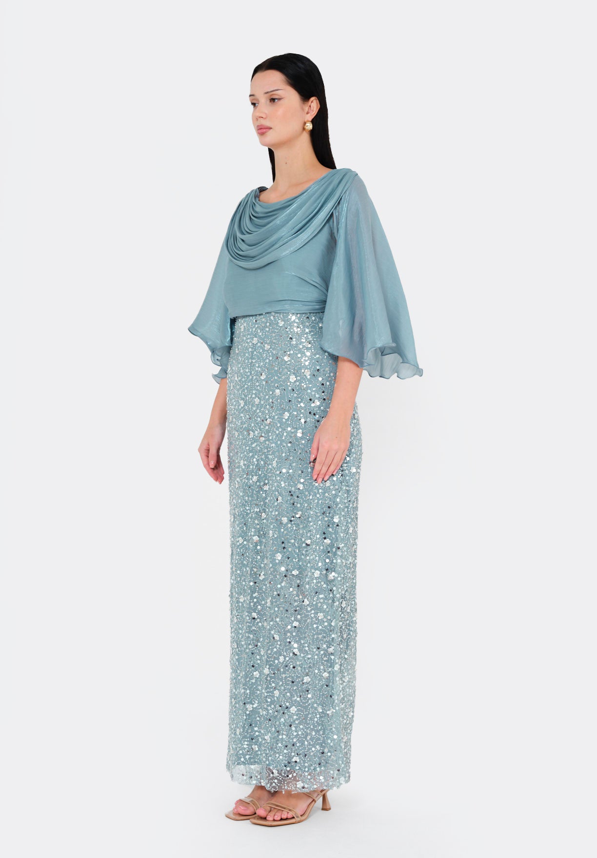Glacial Radiance Draped Evening Dress
