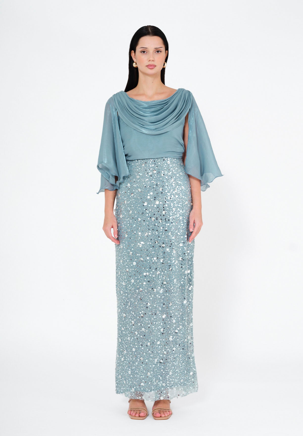 Glacial Radiance Draped Evening Dress