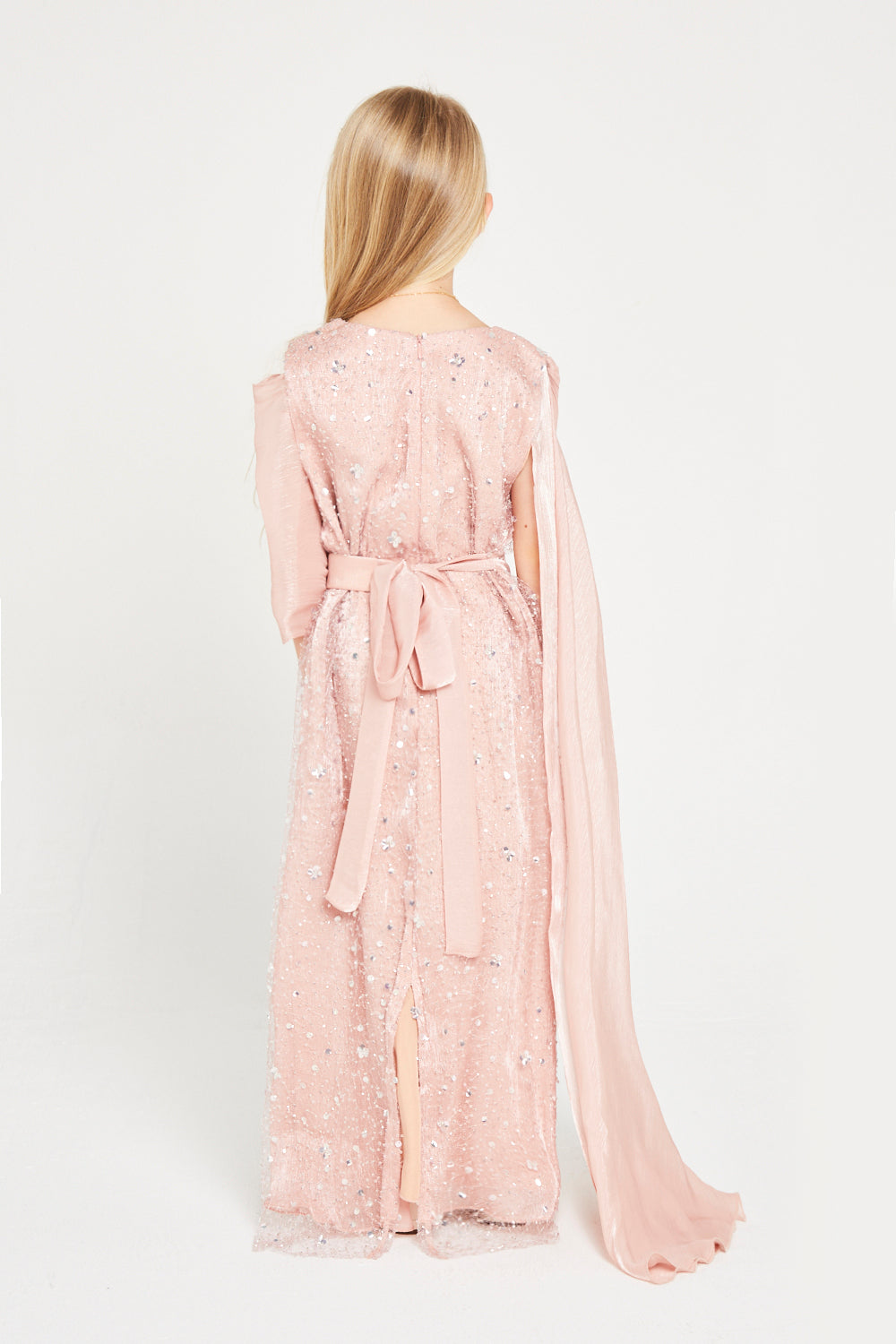 Sequin Gown With Shawl Drape